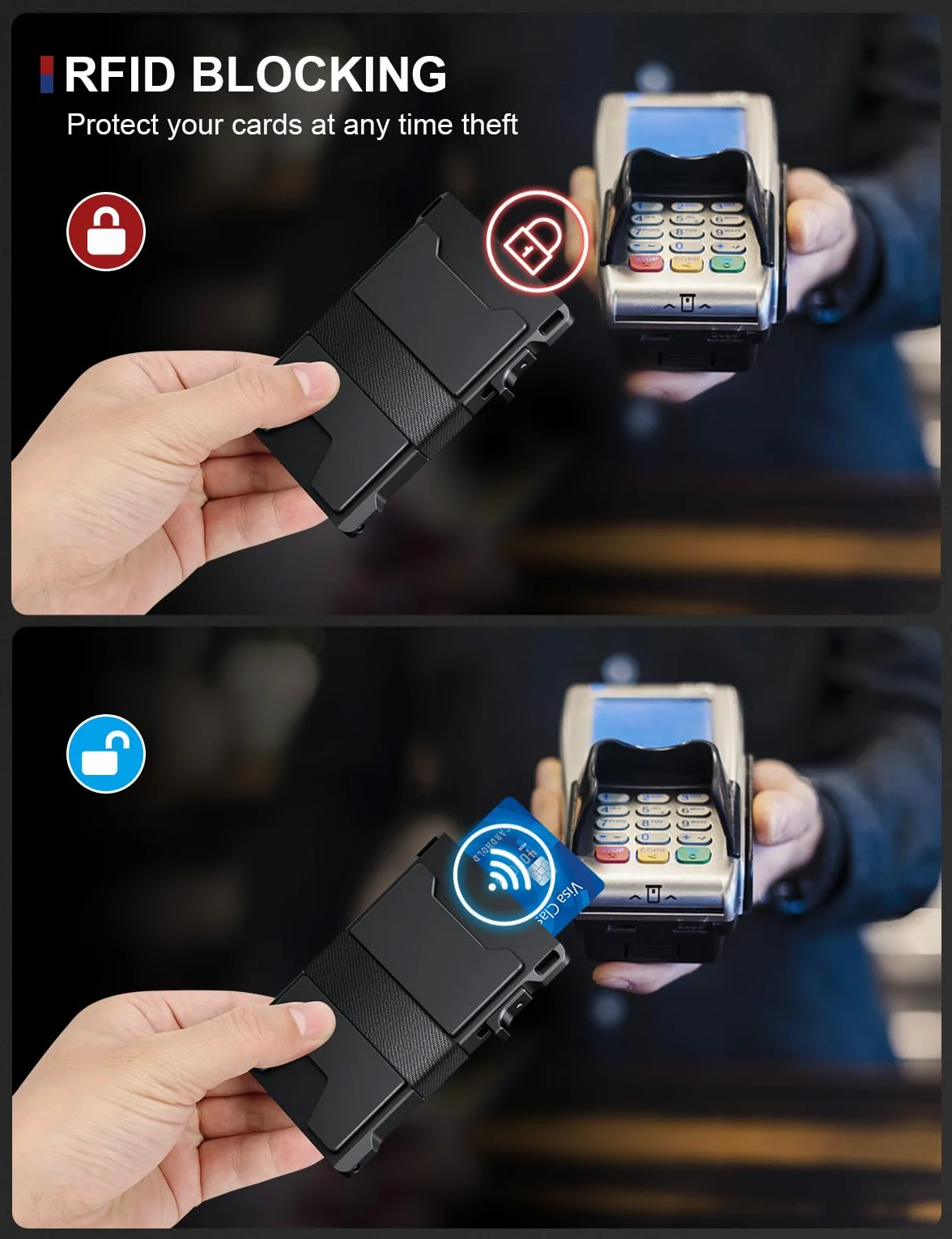 Męskie etui na karty, aluminiowe, minimalistyczne, metalowe etui typu Pop-Up Slim Wallet z wytrzymałą tylną płytą, ochroną RFID, portfel dla mężczyzn, kieszeń przednia, etui na karty kredytowe