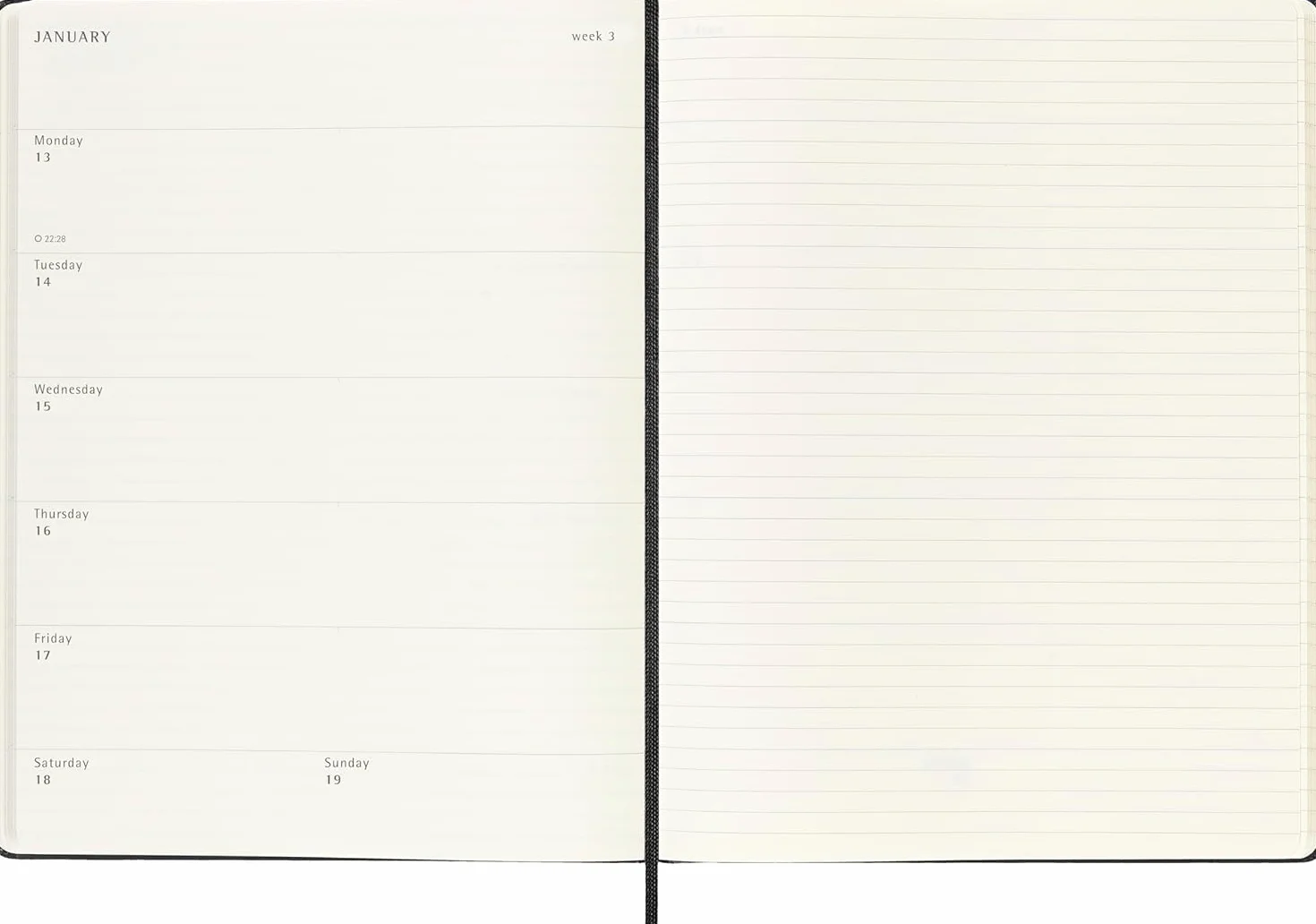 Moleskine Planer tygodniowy, z miejscem na notatki 12 miesięcy 2025, twarda okładka i elastyczne zamknięcie, kolor czarny, bardzo duży format, 19 x 25 cm