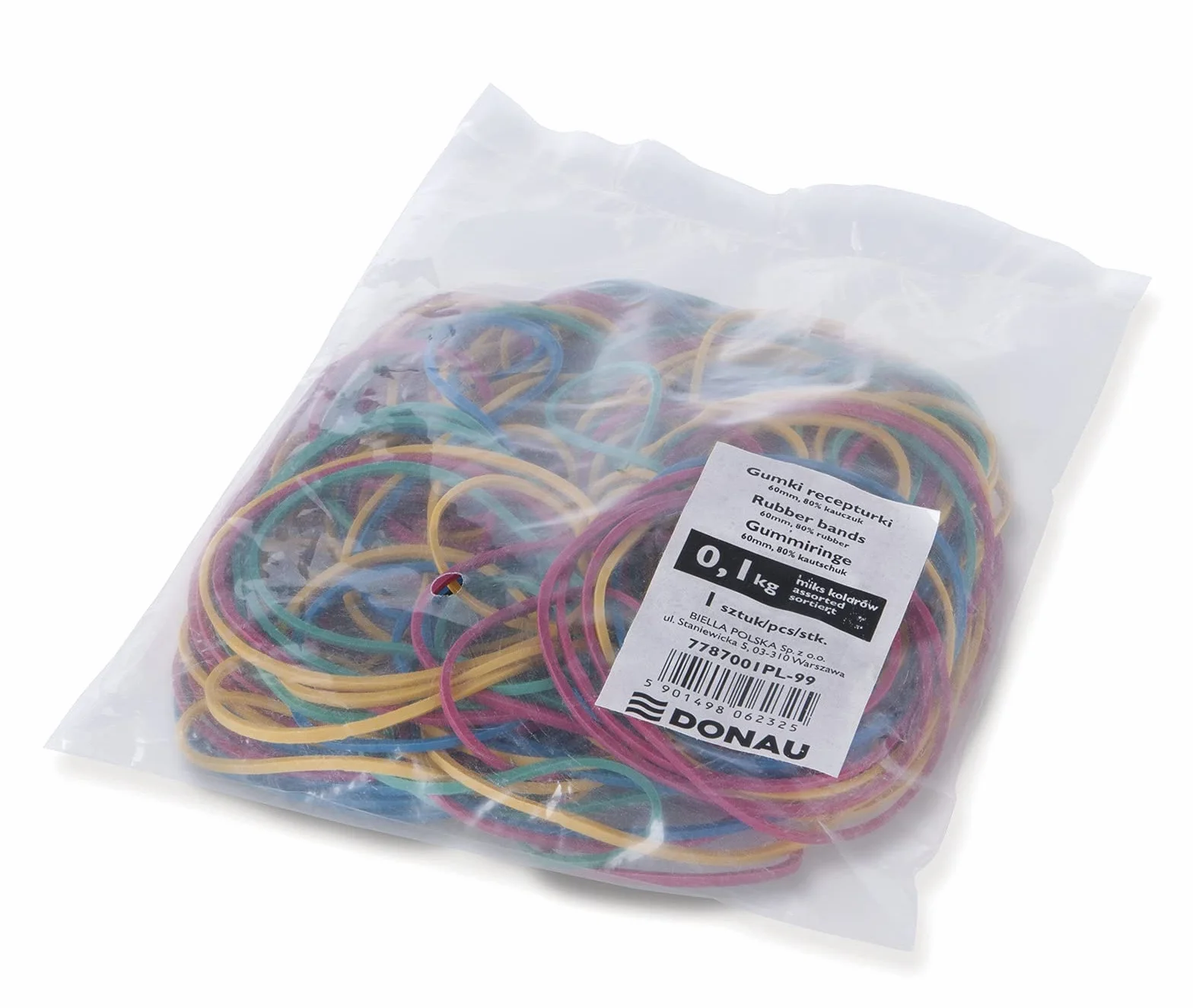 Gumki Recepturki DONAU 100g Mix Kolorów/Drobne Akcesoria Biurowe/Typ-Standard/Materiał-Kauczuk/Kolor-Mix Kolorów/Wymiary (mm)-średnica: 60