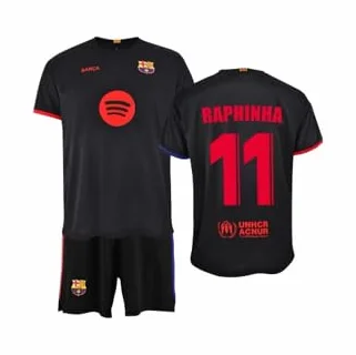 Barcelona FC Koszulka i spodnie drugiego stroju sezon 2024/2025 - Oficjalna licencjonowana replika - Raphinha - Dziecko rozmiar 14