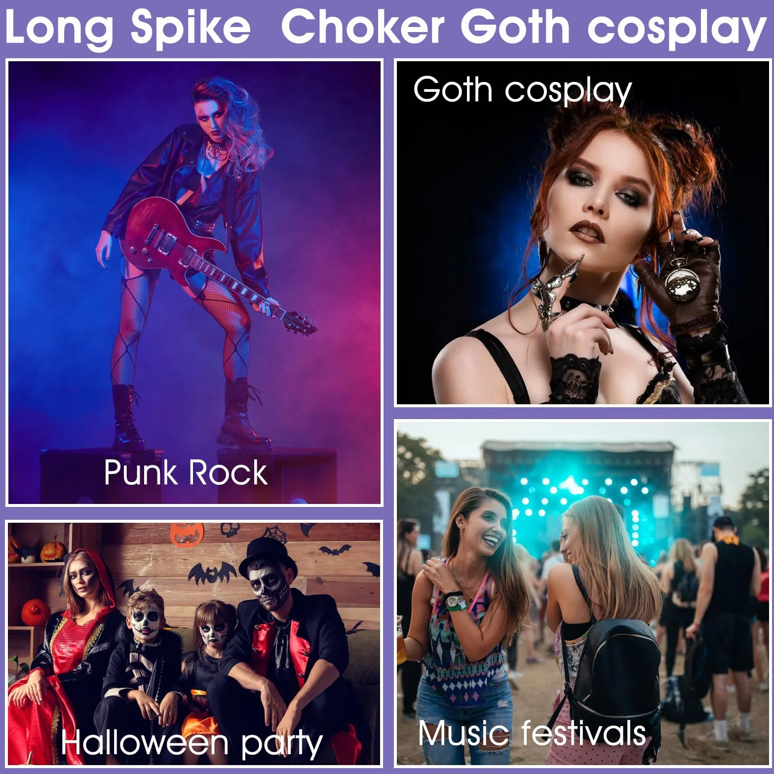 Długi gotycki choker, kolczasty kołnierz, skórzany naszyjnik, koltwisty krawędź, koczki, klasyczny styl 80. 90., biżuteria emo punk