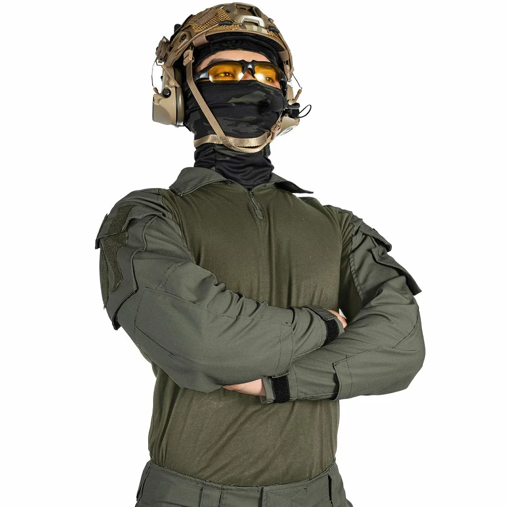 IDOGEAR G3 Męskie Koszule bojowe z Ochraniacze na łokcie szybkoschnący 1/4" Zipper Koszule Z Długim Rękawem Odzież taktyczna