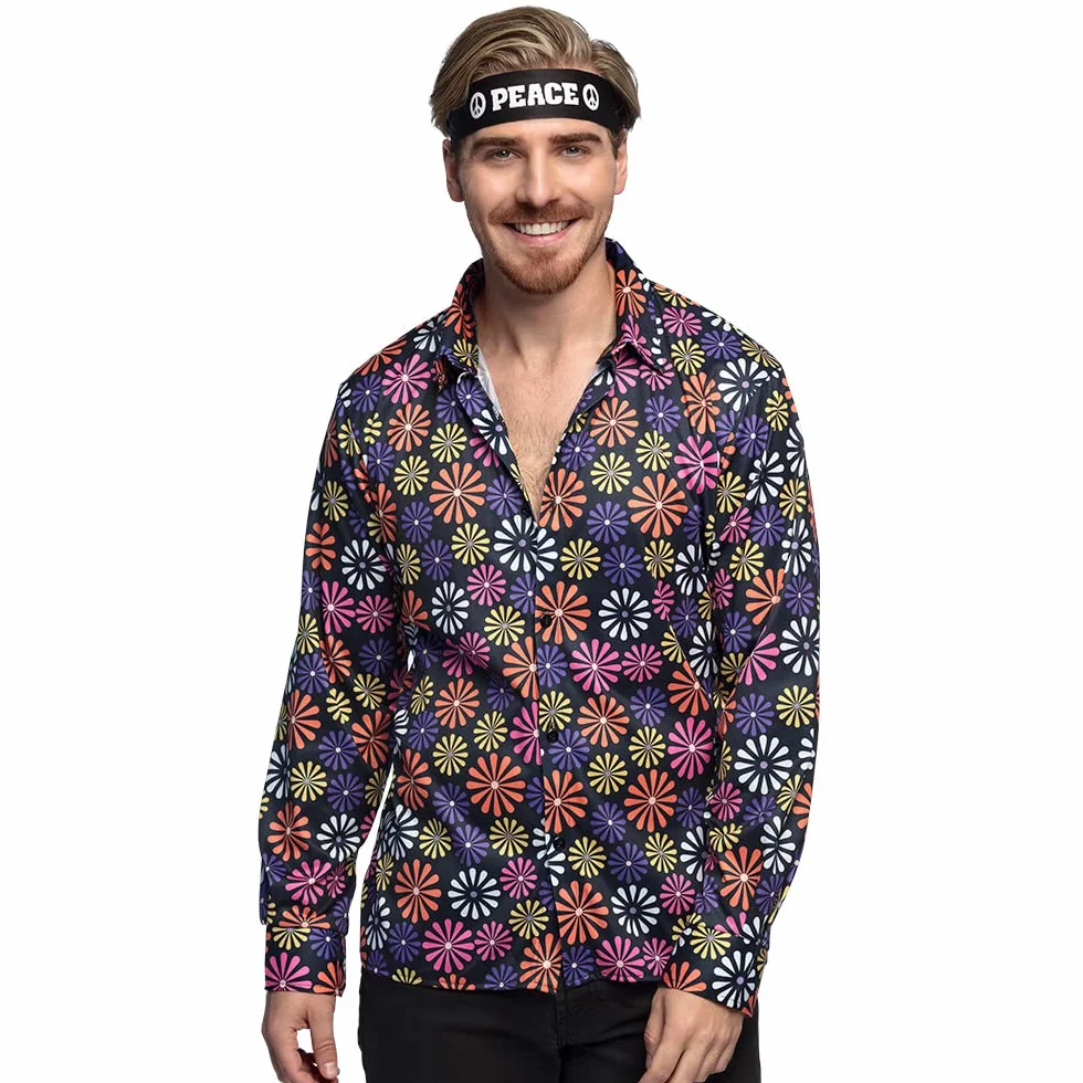 Boland - Flower Power Shirt, dla mężczyzn, koszula, top, dla dorosłych, w kwiaty, hawajska, hippie, lata 70-te, impreza tematyczna, karnawał, bal przebierańców, przebranie, kostium, fantazyjny strój