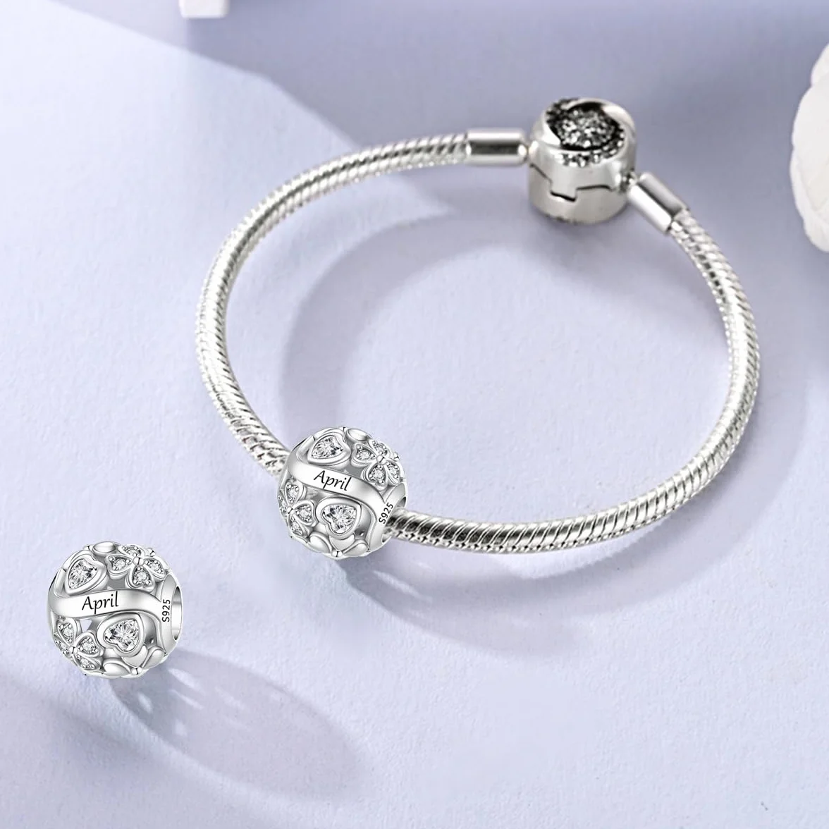 LNQOBU Birthstone Charms do bransoletek Pandora, srebro wysokiej próby 925, zawieszka w kształcie serca w kształcie serca, prezent urodzinowy dla kobiet