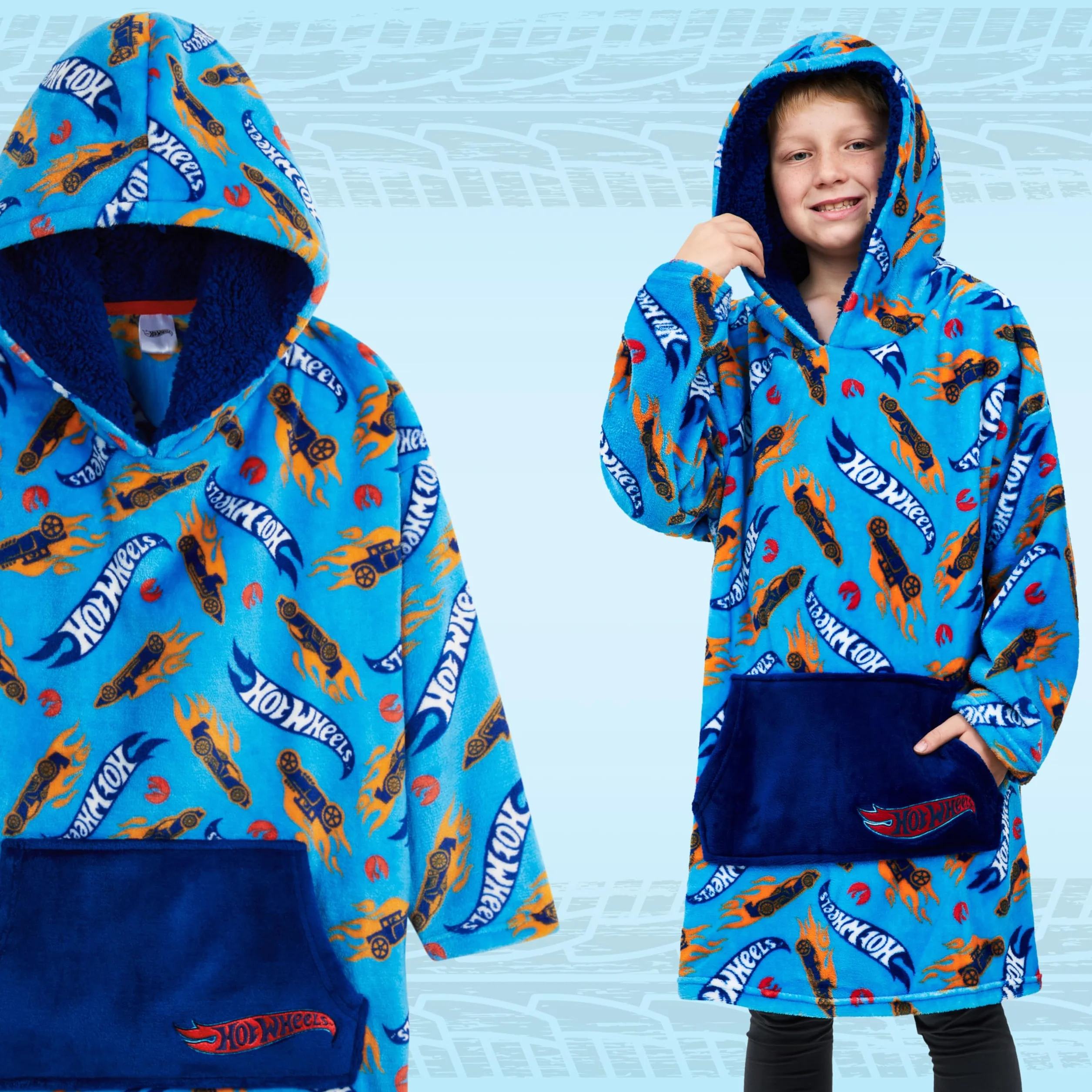 Hot Wheels Bluza Oversize Bluza Koc dla dzieci, niebieski, Talla única