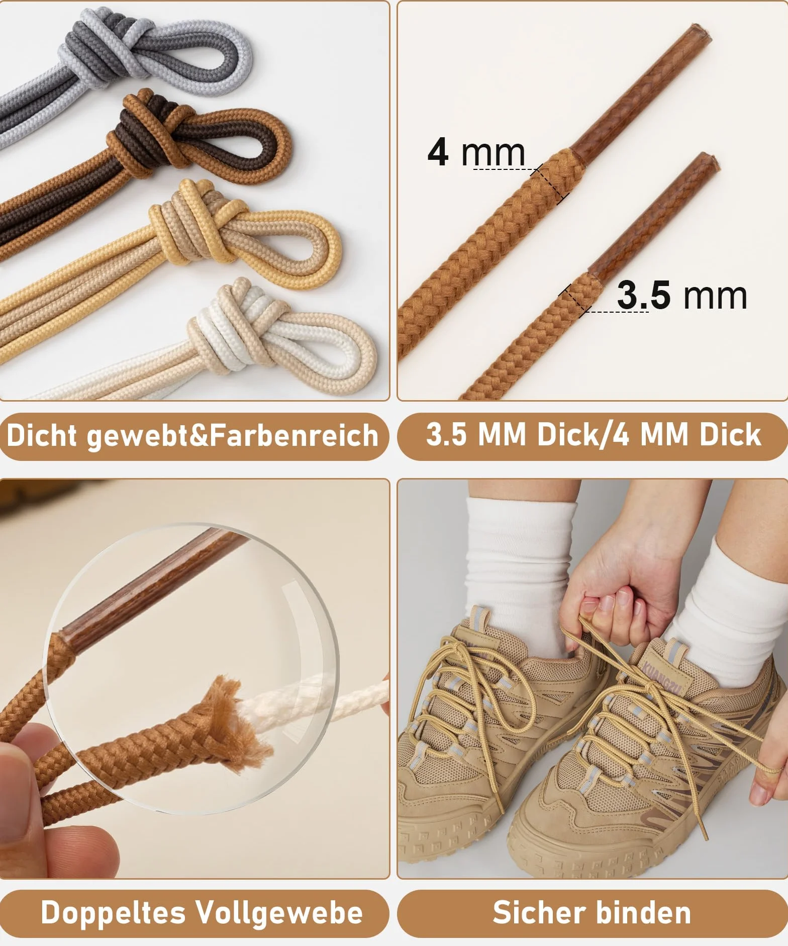Stepace 2 pary okrągłych sznurowadeł 3,5 mm,sznurówki,odporne na rozerwanie sznurowadła zastępcze do butów trekkingowe,łyżew,buty sportowe