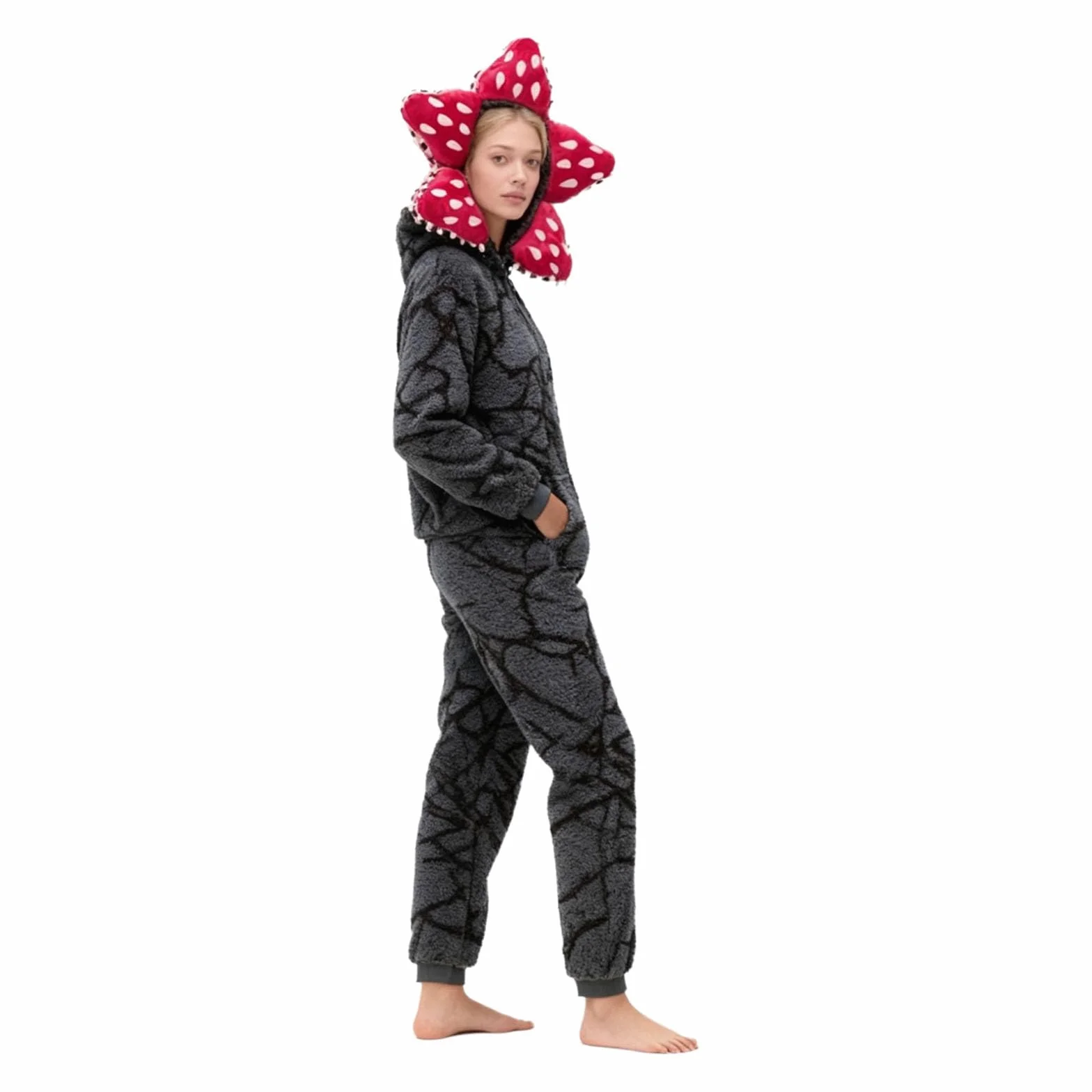 Unisex 3D Demon piżama z długim rękawem jednoczęściowa piżama Demogorgon Onesie bluza z kapturem polarowa bielizna nocna zima Boże Narodzenie piżama dla kobiet mężczyzn