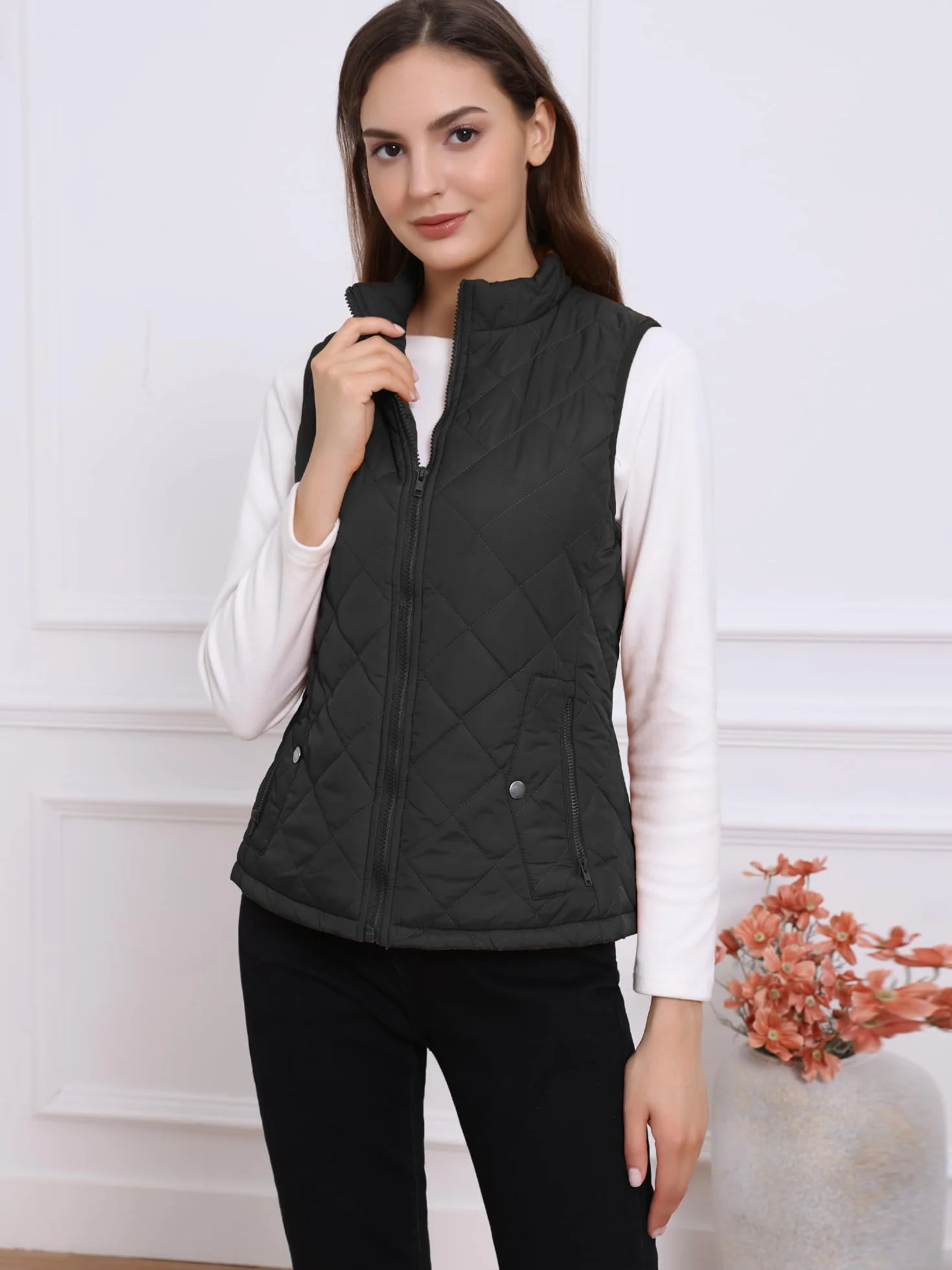 Allegra K Kamizelka puchowa Kobiety Gilet Quilted Zip Vest