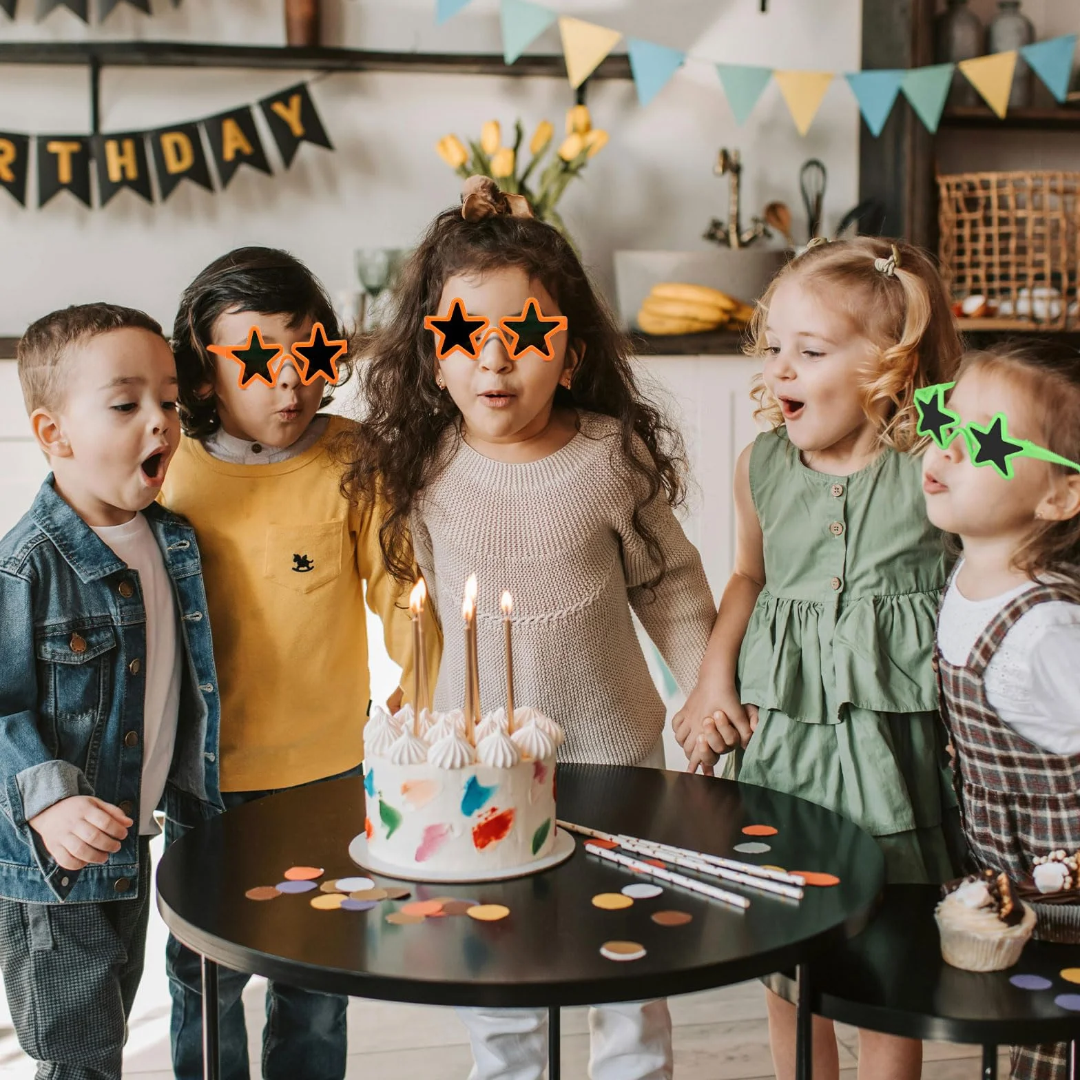 24 Pary Dzieciecych Okularów Przeciwslonecznych w Ksztalcie Gwiazdy, Neonowe Przeciwsloneczne Ksztalcie Gwiazdy Rekwizyty Fotograficzne Okulary na Zaopatrzenie Firm Letnie Upominki na Plaze