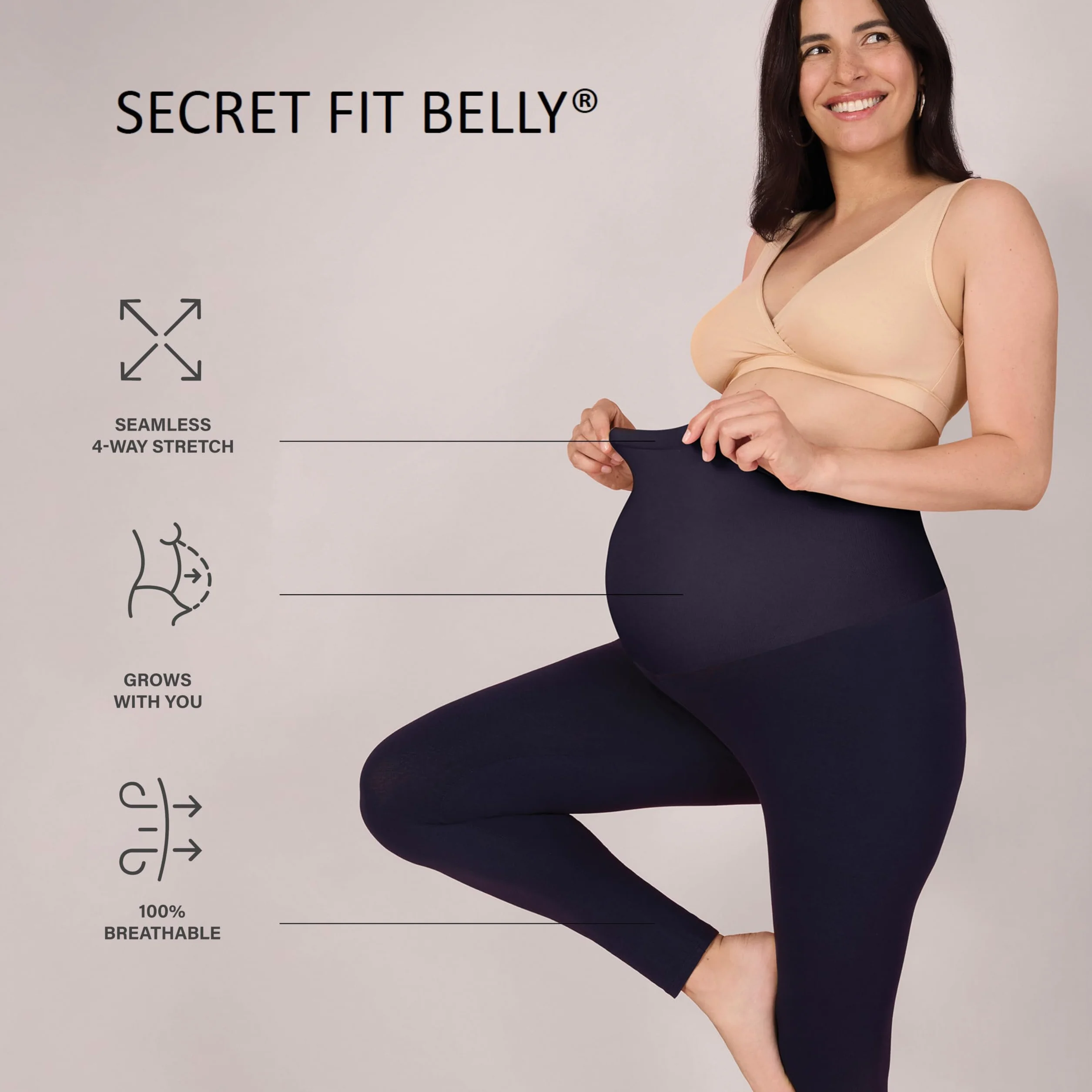 Motherhood Maternity Damskie Essential Stretch Crop Długość Sekretne dopasowanie Brzuch Legginsy