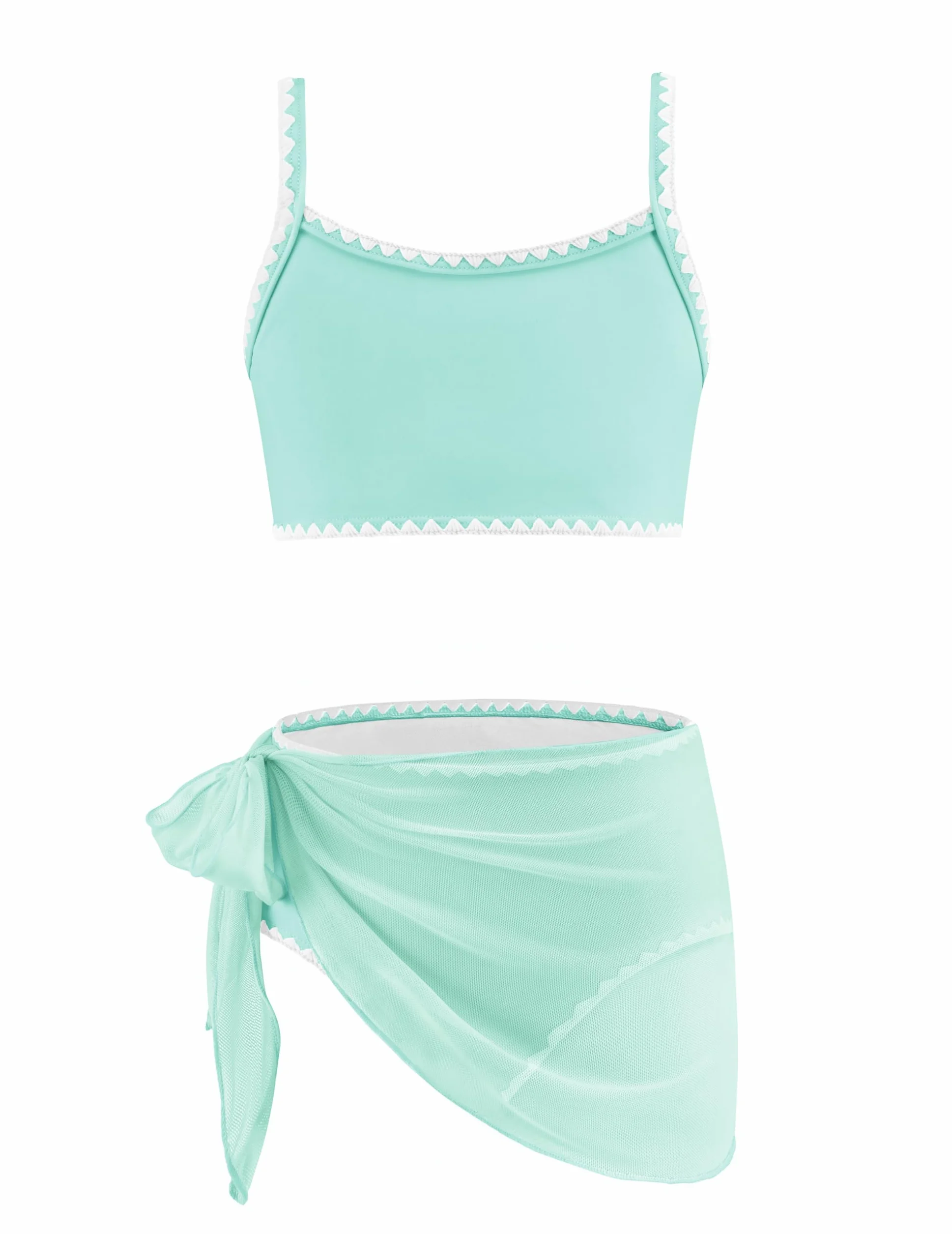 Arshiner Dziewczęce 3-częściowy zestaw bikini sportowe, górna część bikini z wysokim stanem, strój kąpielowy, szybkoschnący, elastyczny strój kąpielowy, na plażę, basen, 6-13 lat