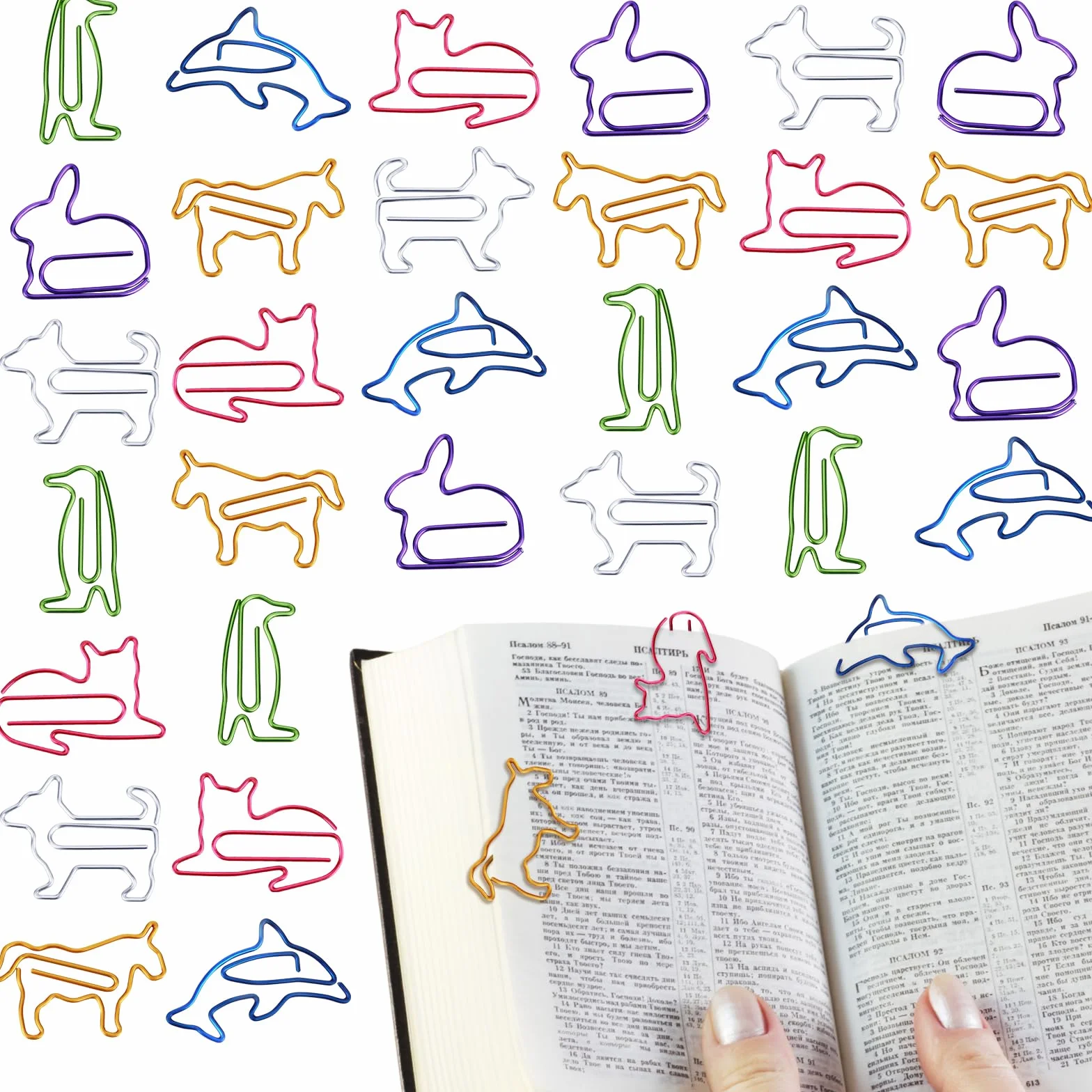 Molain 30 sztuk kolorowych spinaczy biurowych, metalowych, małych spinaczy biurowych, w kształcie zwierzęcym, do biura, klasy, sortowania i mocowania dokumentów
