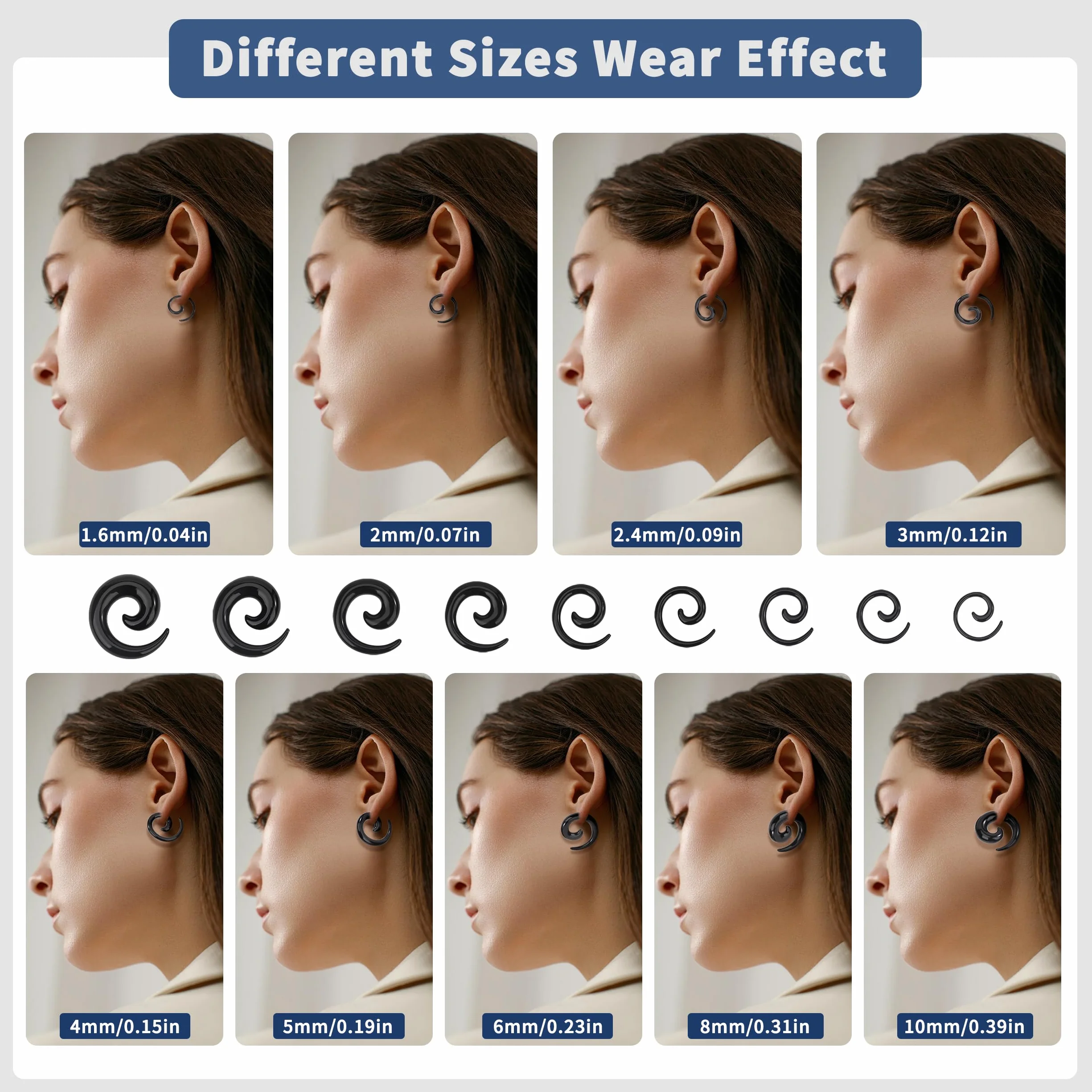 Ear Gauges zestaw silikonowych tuneli i rozpychaczy akrylowych do przekłuwania uszu, 36 sztuk, czarne