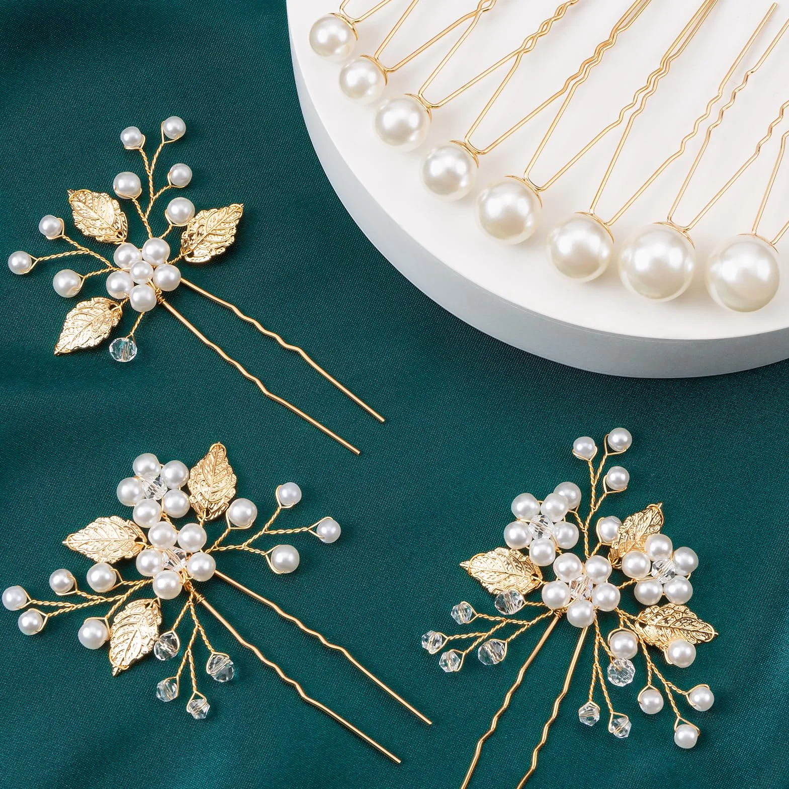Kiiwah 11 sztuk spinki do włosów dla nowożeńców, spinki do włosów z koralikami, akcesoria do włosów dla nowożeńców, eleganckie spinki do włosów dla kobiet panny młodej dziewczyny(złoto)