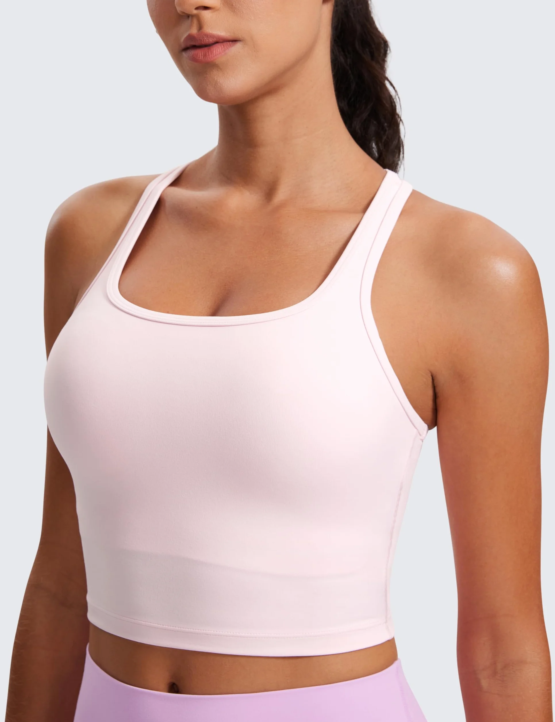 CRZ YOGA Butterluxe Damski sportowy biustonosz typu Y-Back Racerback Longline – usztywniany top do ćwiczeń z okrągłym dekoltem i wbudowanymi wkładkami
