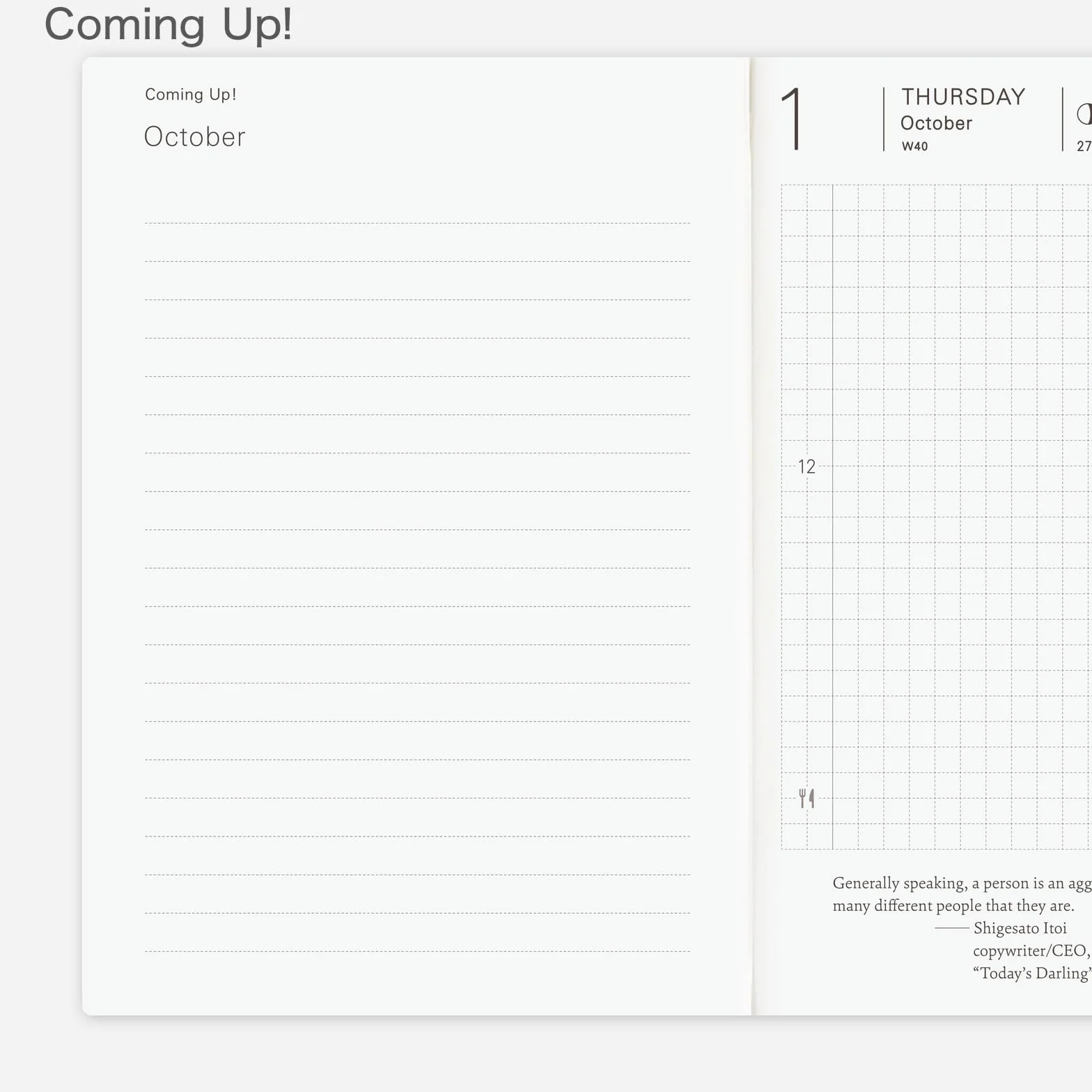 Hobonichi Techo Planner Book 2026, format A6, angielski, dzienny, styczniowy start, od poniedziałku