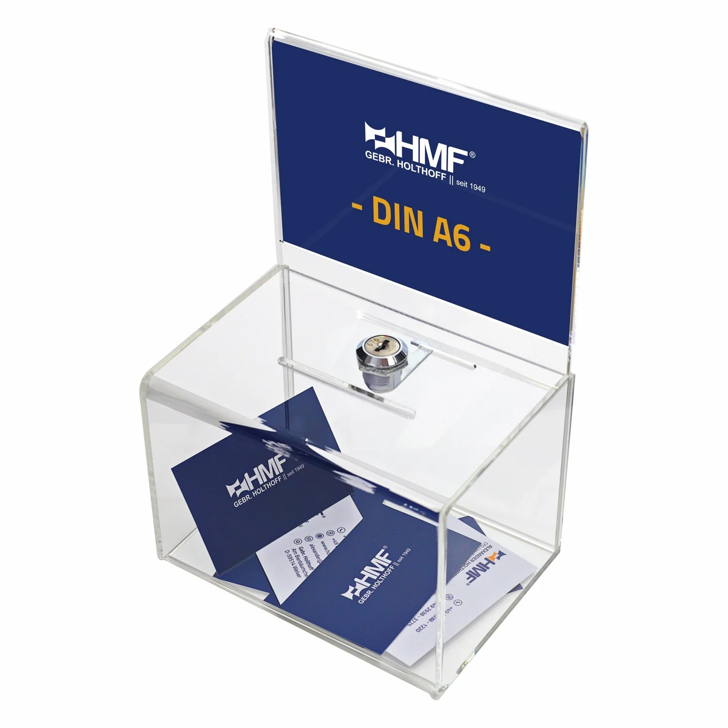 HMF 46912 Akrylowe pudełko do darowizn z wkładką do liści | 15,5 x 11 x 11 cm | Din A6 | Przezroczysty