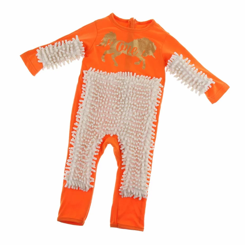 Kombinezon dziecięcy mop strój unisex chłopiec dziewczyna polerowanie podłogi czyszczenie mop garnitur jesień zima dzieci raczkujący maluch Swob kombinezon - pomarańczowy + beżowy 80 cm, jak opisano w pomarańczowym + beżowym 80 cm jak w opisie