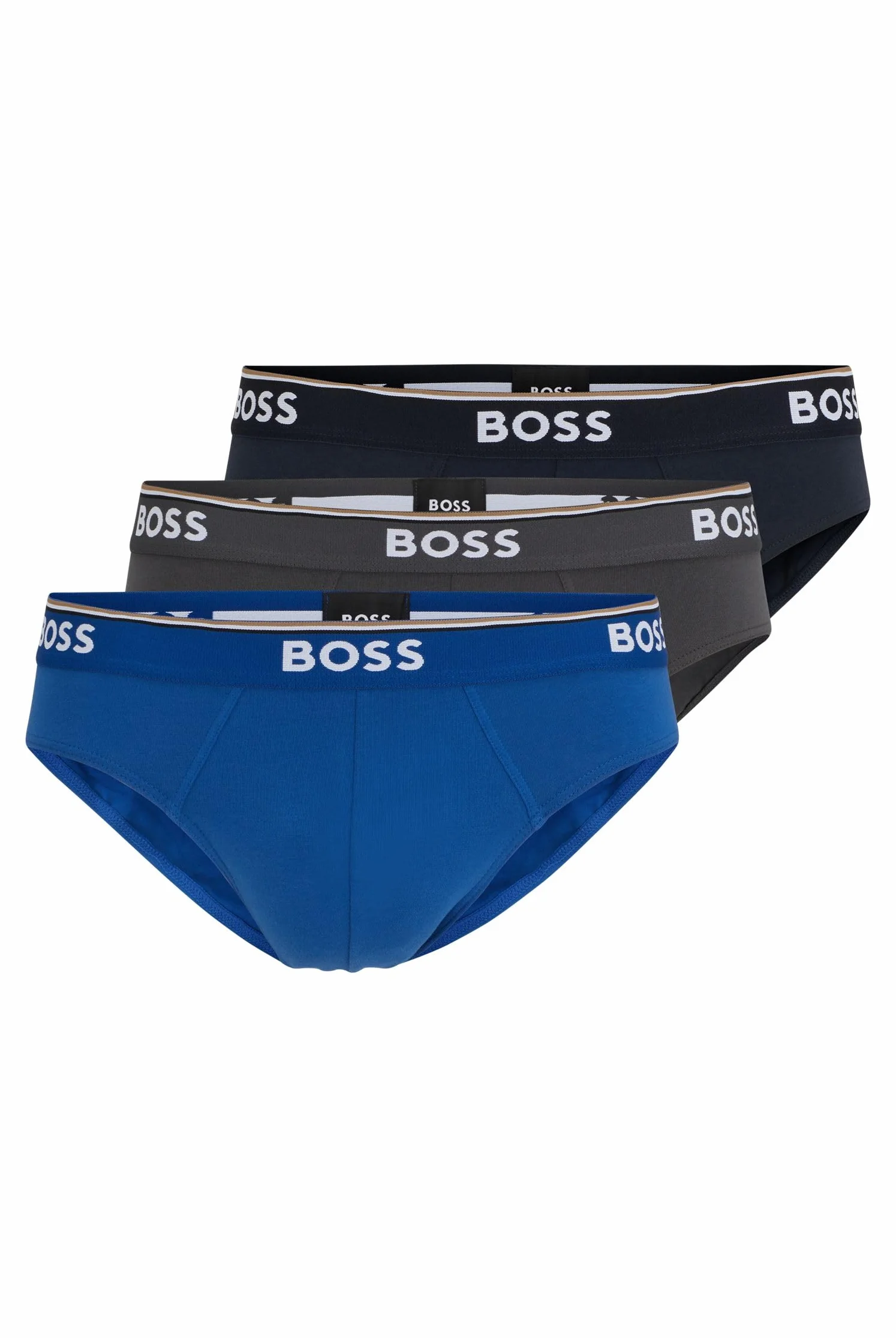 BOSS Męskie majtki Power Slips Briefs Cotton Stretch 3-pak, New - Open Blue487, M