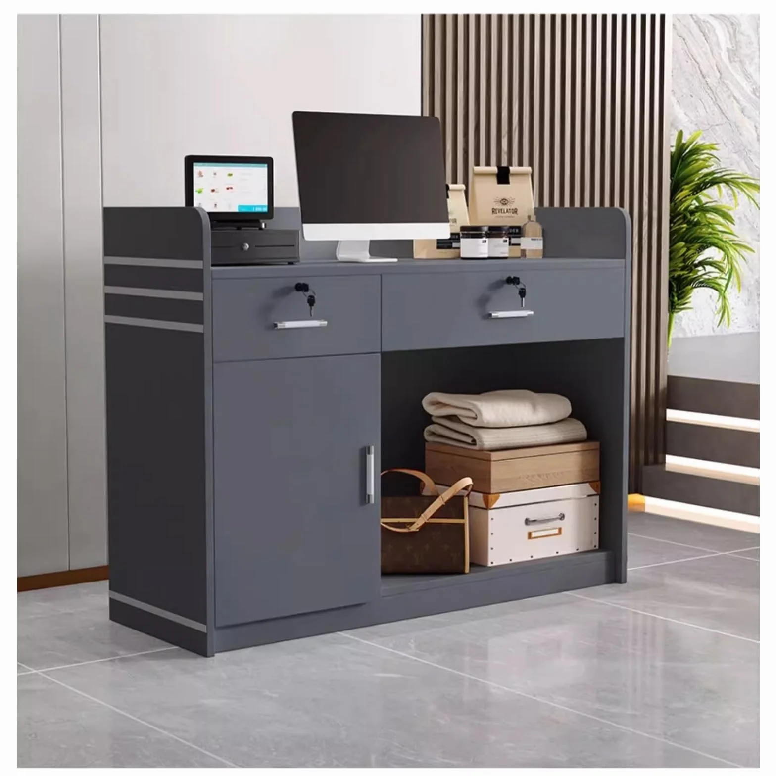 Front reception desk counter desk,Reception Desk with Lockable Drawers,Retail Counter with Cable Management Holes, Front Desk for Salon office(B3,L120cm/47.2in)