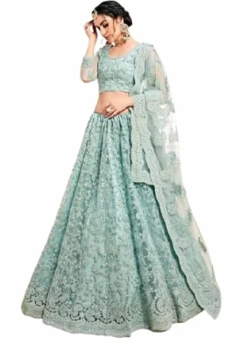 Lehenga Choli damska siatkowa haftowana niebieski proszek rozmiar uniwersalny