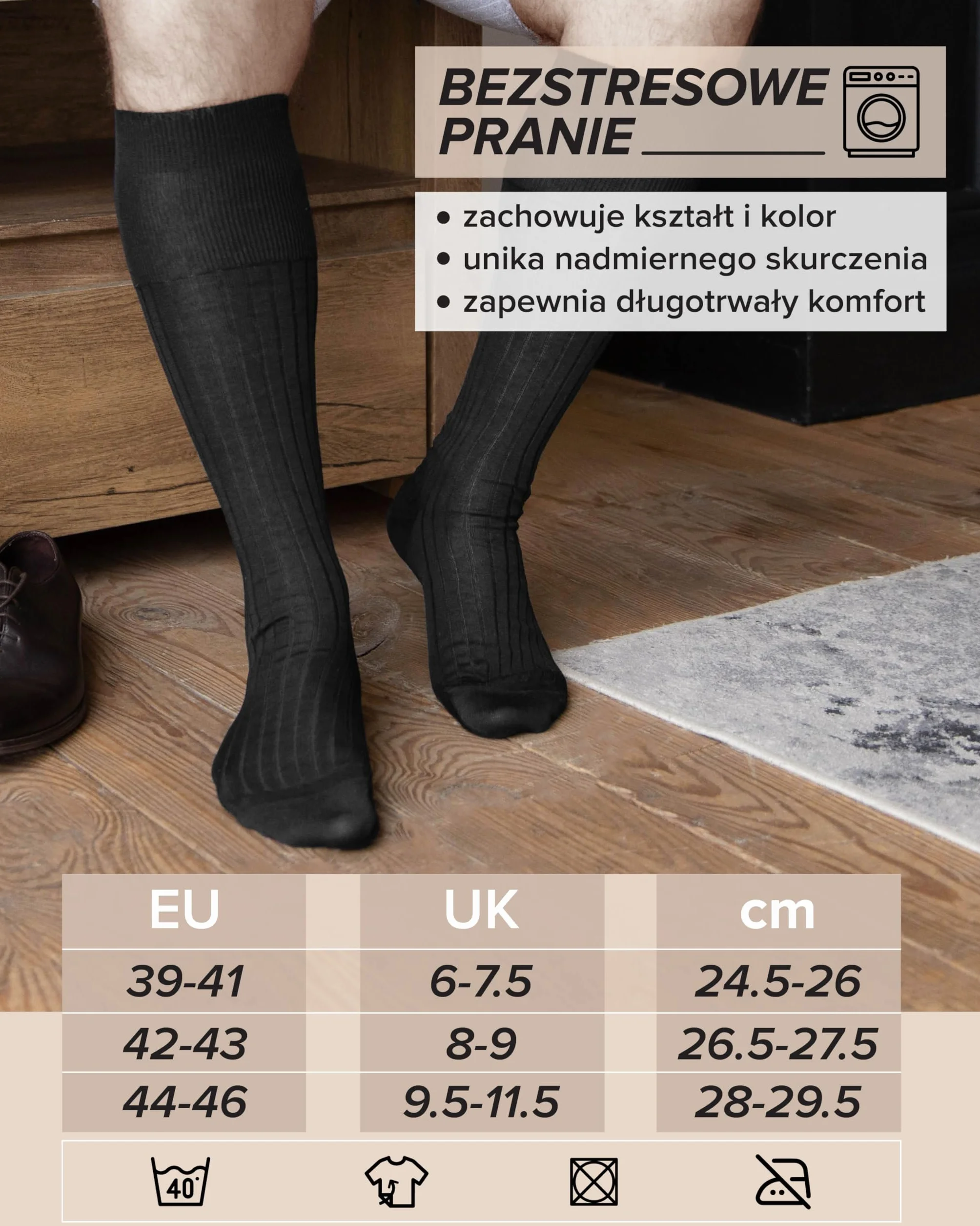 VITSOCKS Podkolanówki Męskie 100% BAWEŁNA Wysokie Skarpetki do Kolan (2 PARY) Eleganckie Prążkowane
