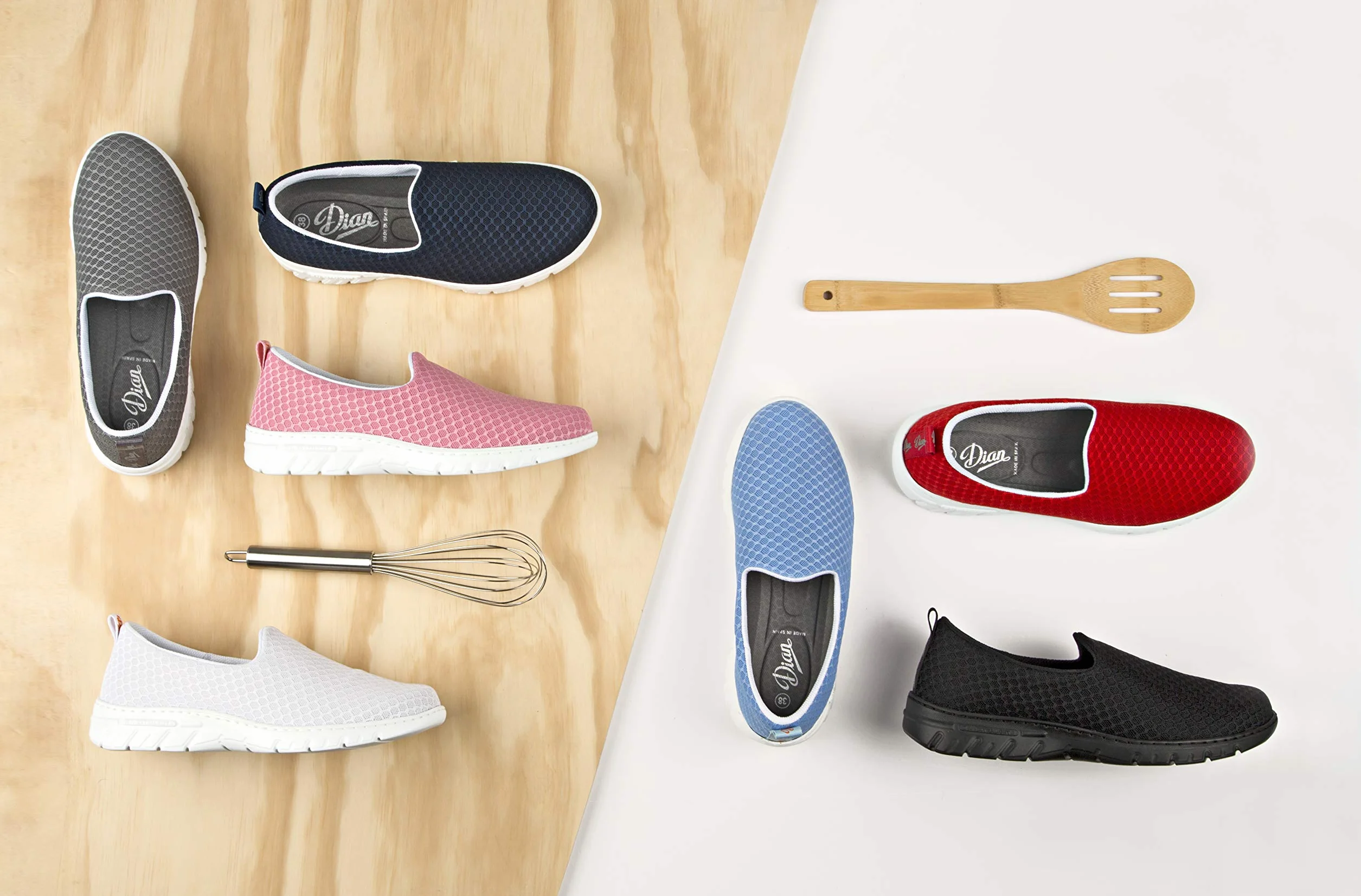 Dian Sneakersy robocze – ultralekkie, antybakteryjne, antypoślizgowe trenażer bezpieczeństwa, idealne dla szpitalów, opieki zdrowotnej, kuchni i sprzątania, Valencia-Plus czerwone