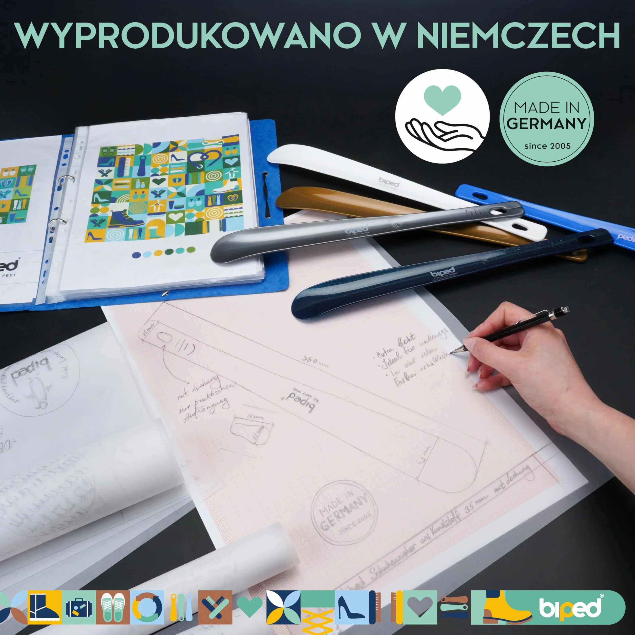 biped łyżka do butów z plastiku 35 cm – mała łyżka z otworem do zawieszenia – praktyczna w domu i w podróży – trwała i stabilna – produkcja niemiecka z1555