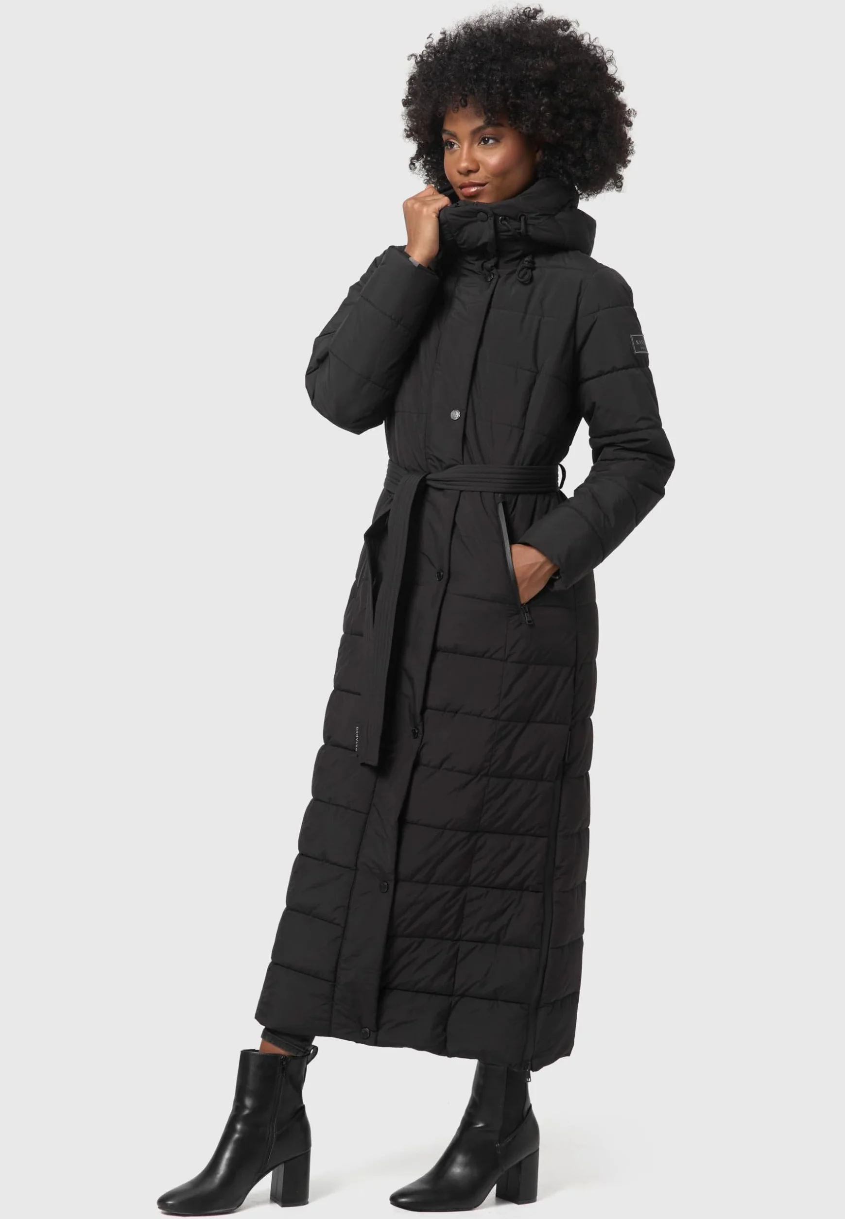 Navahoo Damski płaszcz zimowy, ciepły płaszcz pikowany, długi ze zdejmowanym kołnierzem ze sztucznego futra, część XIV XS-XXL