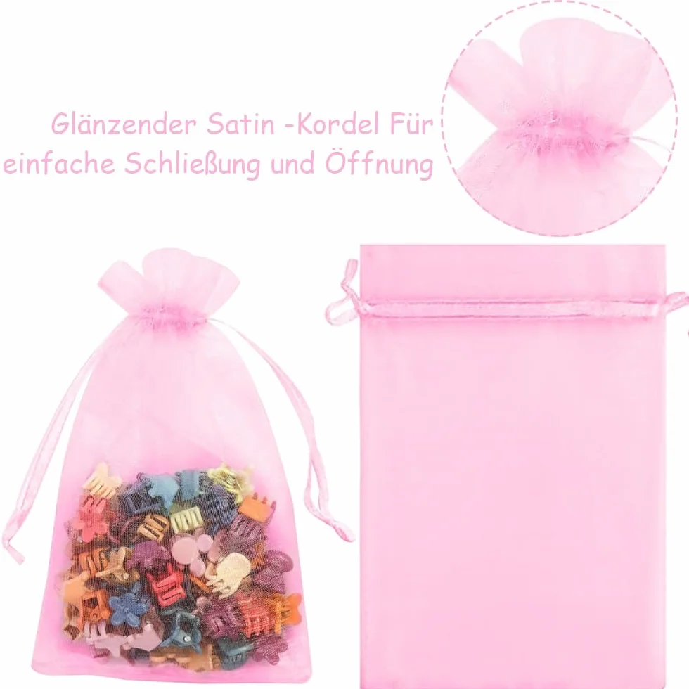 dogmoon Woreczki z organzy ze sznurkiem, 50 sztuk, 15 × 20 cm, torebki na prezent, z organzy, na biżuterię, torebki na biżuterię, ślubne lub świąteczne imprezy (różowe)