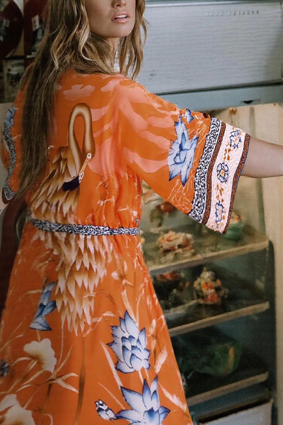 Damski bawełniany kardigan boho długie kimono plażowy strój kąpielowy okrycie sukienka plus size szlafrok