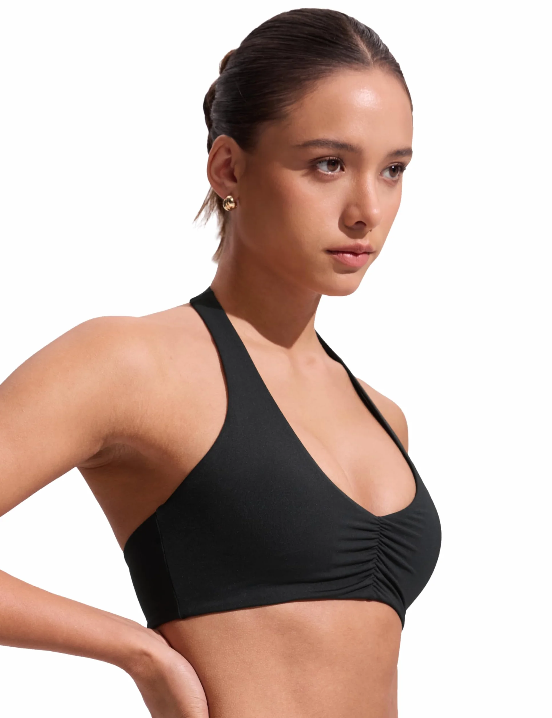 CRZ YOGA Damskie bikini z marszczeniami z przodu i halterem - kostium kąpielowy z okrągłym dekoltem i odkrytymi plecami usztywniany