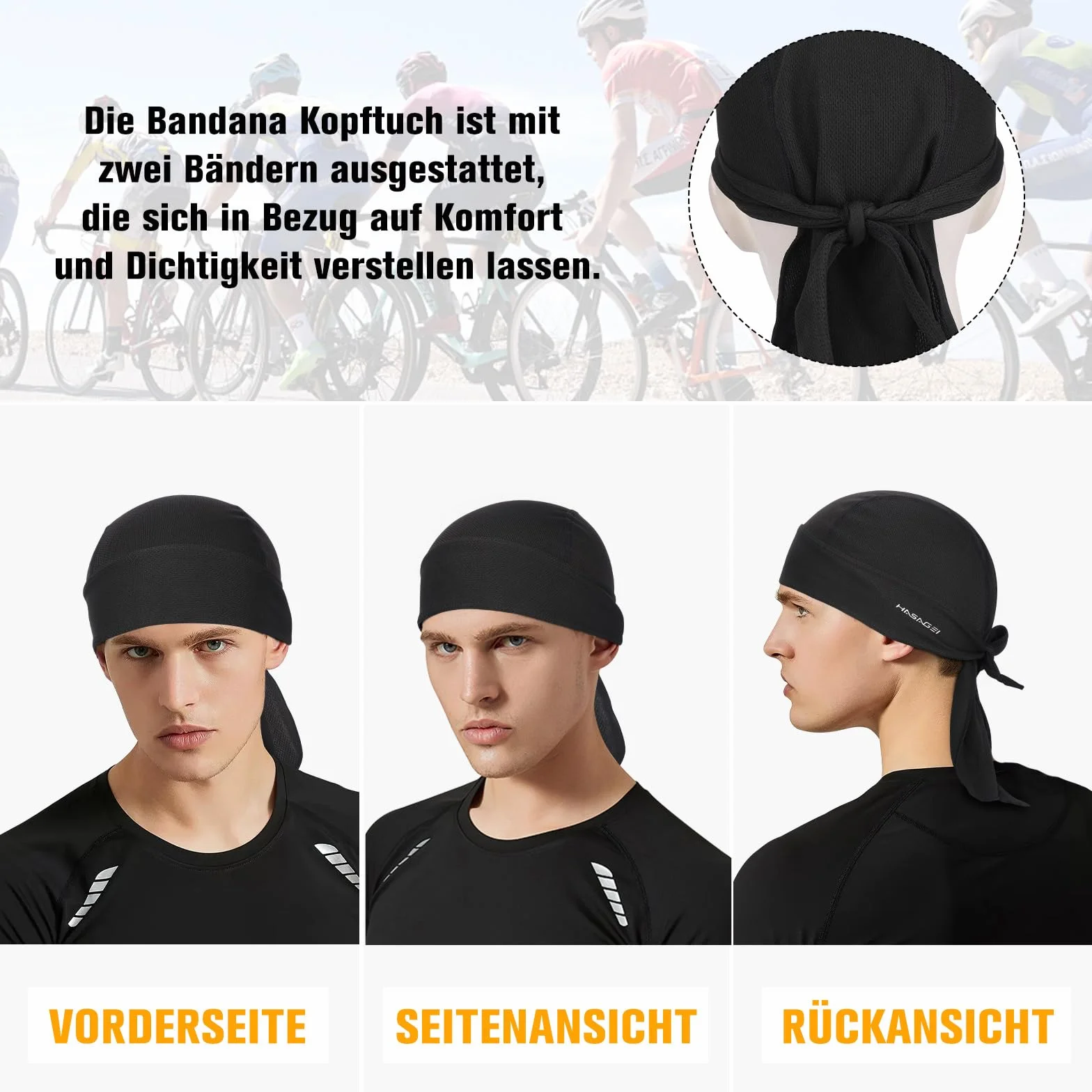HASAGEI Bandana męska i damska, oddychająca chusta na głowę, sportowa bandana, czapka do biegania, szybkoschnąca, chusta pod kask rowerowy, na lato, chusta na głowę, czapka rowerowa