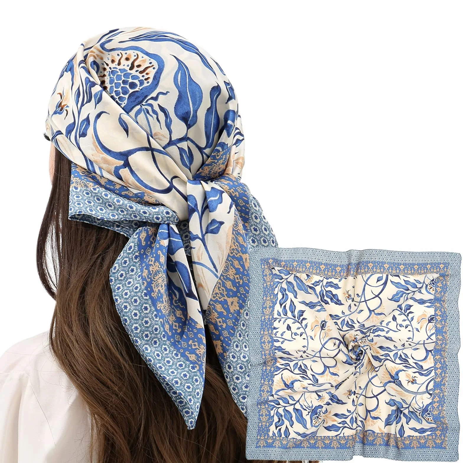 szalik do włosów, jedwabny szal damski, bandana, prezent dla matki, żony, gładki kwadratowy jedwabny szalik
