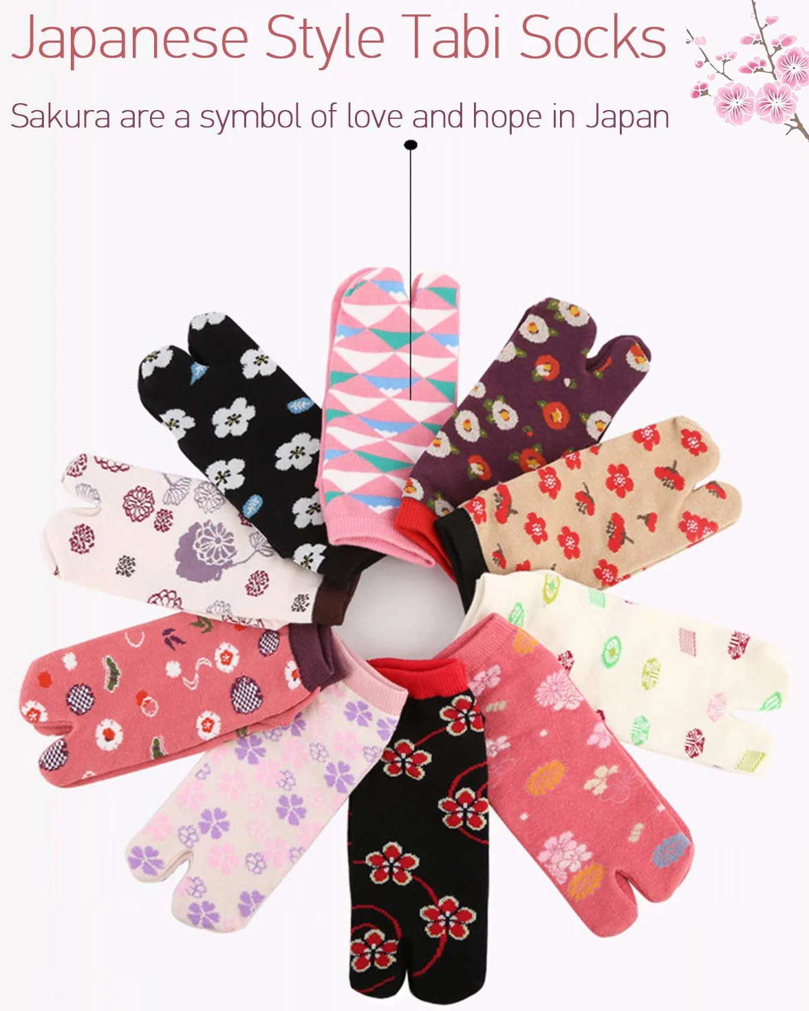 Tabi skarpety damskie, japonki, bawełniane, krótkie skarpety z dwoma palcami, styl japoński, kolorowe, zabawne wzory sakuri, rozmiar 35-41, 4/5 par, 4 pary akura-A,