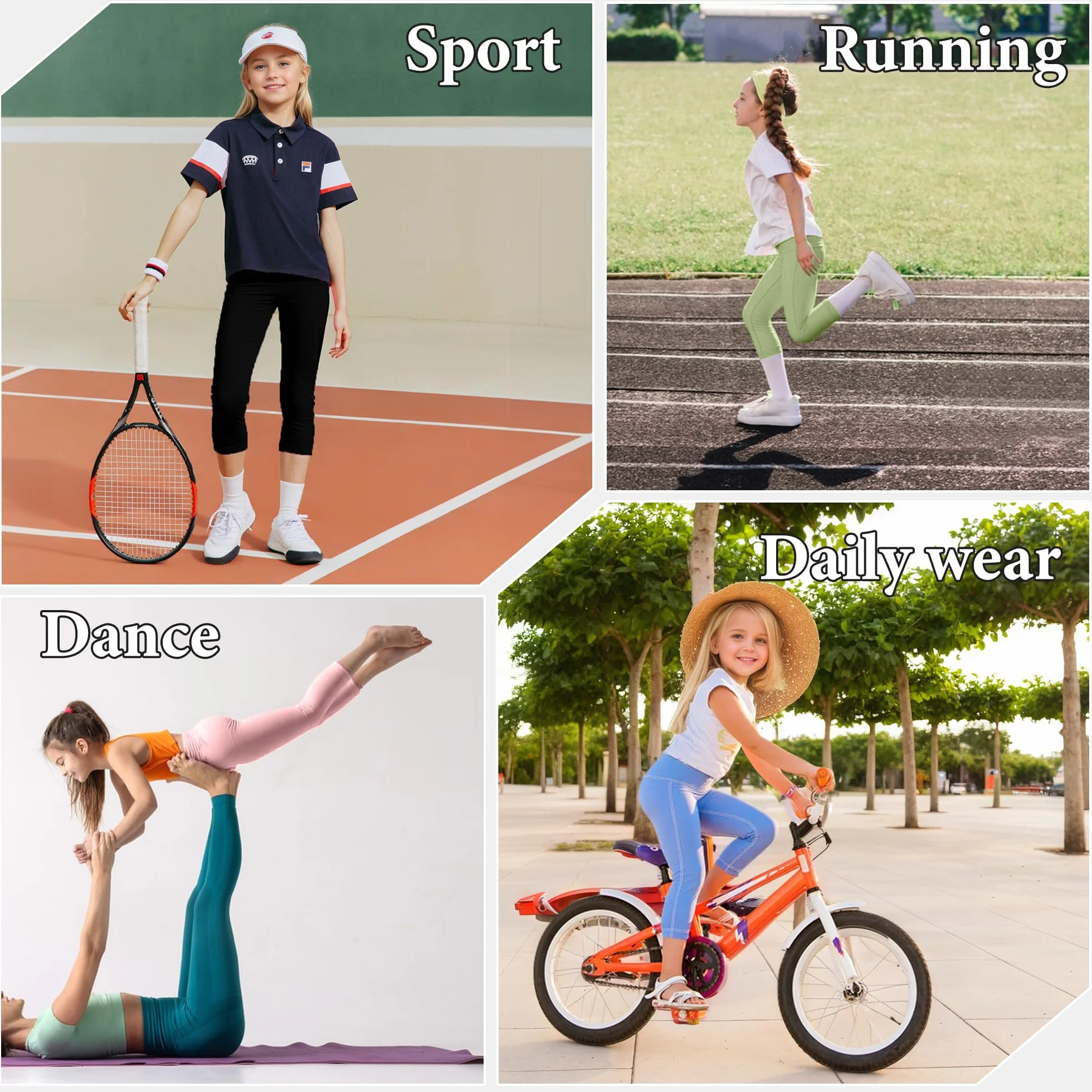 JinBei Legginsy sportowe dla dziewcząt, Capri 3/4, spodnie sportowe z kieszeniami, wysoka talia, legginsy do jogi, spodnie treningowe, długość do kolan, spodnie do biegania, elastyczne, jednokolorowe