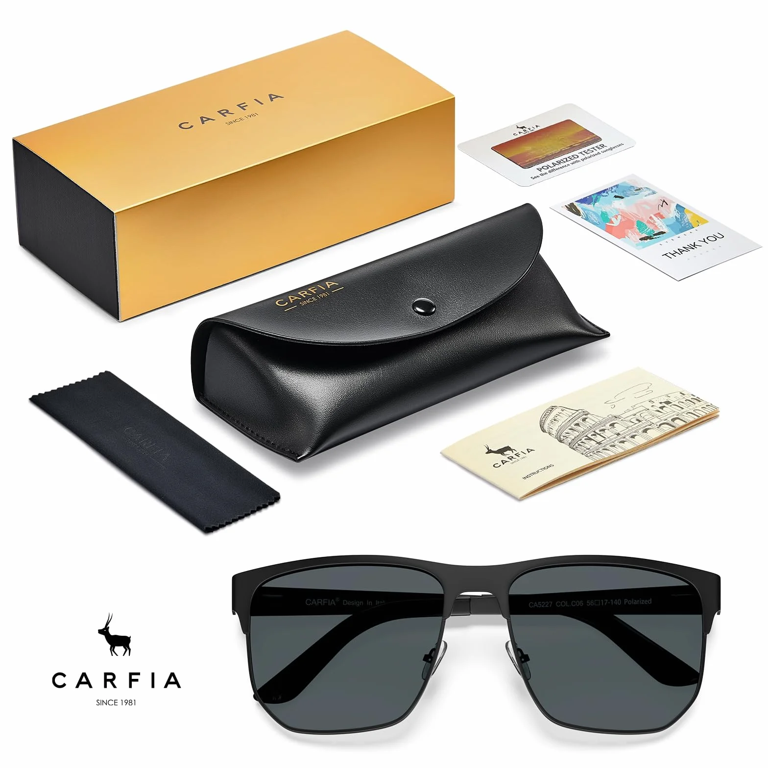 CARFIA Męskie okulary przeciwsłoneczne z polaryzacją, UV400 Retro Metalowe prostokątne okulary przeciwsłoneczne do jazdy i wędkowania CA5227