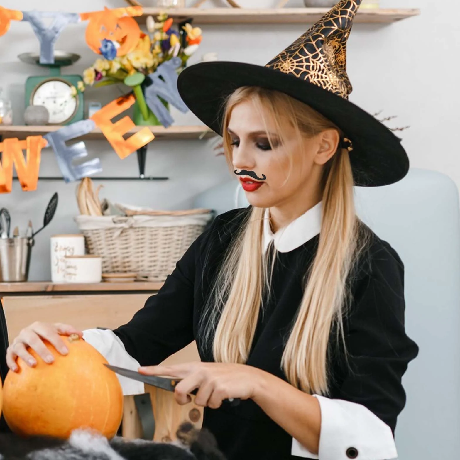 60 szt. fałszywych wąsów naklejki na wąsy wąsy wąsy realistyczne samoprzylepne czarne naklejki na urodziny Boże Narodzenie Halloween