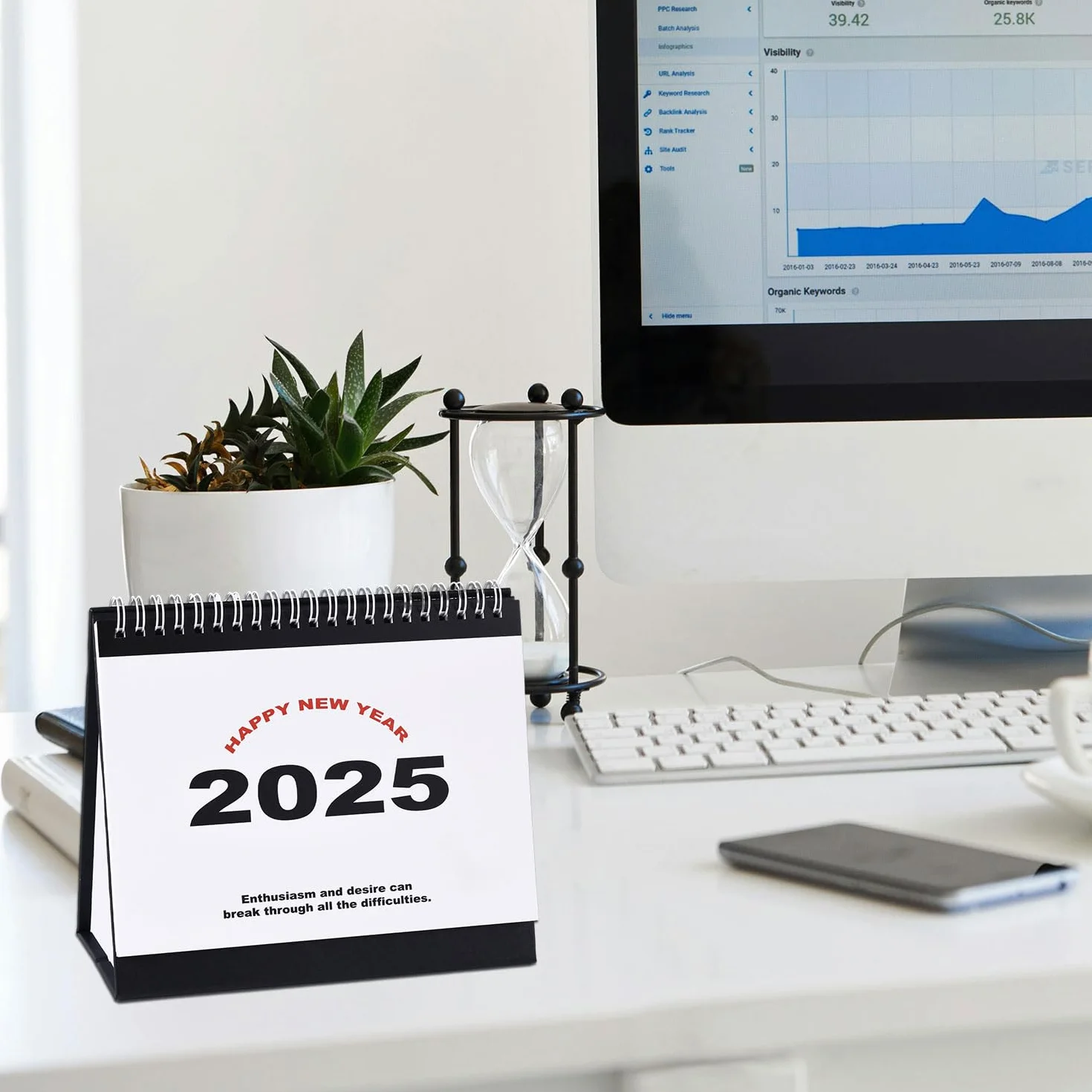 Kalendarz Biurkowy, Wazny od Pazdziernika 2024 do Grudnia 2025 Gruby Papier Kalendarz Stojacy z Klapka na Rok 2025 z Podwójnym Drutem do Domu Biura Szkoly (Czarny)