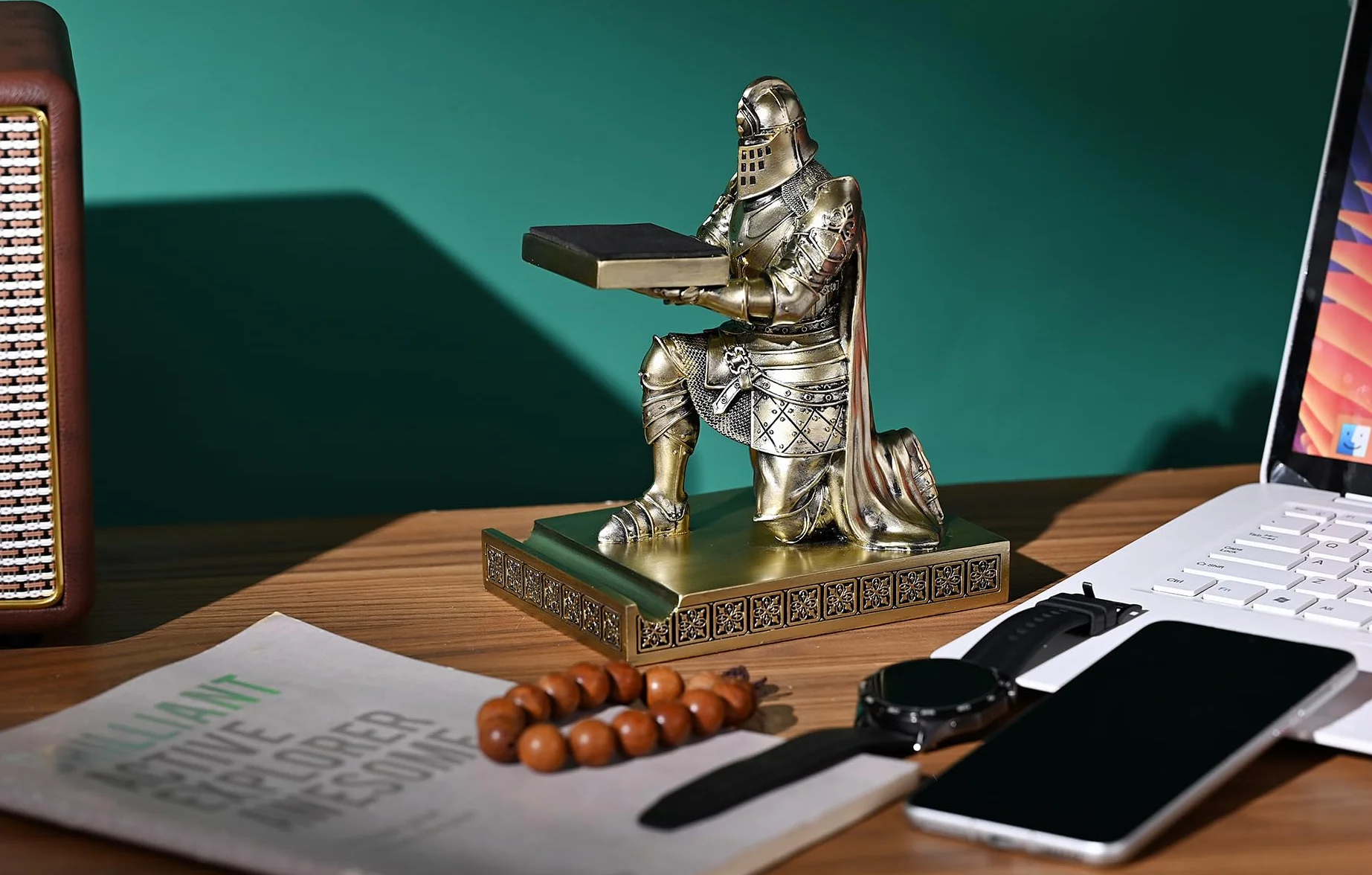 King's Guard stojak na zegarki, okulary, biżuteria, bransoletki, naszyjniki, tace, piórniki, stojak na długopisy, z żywicy z rycerzem, stojak na telefon komórkowy, do biura i