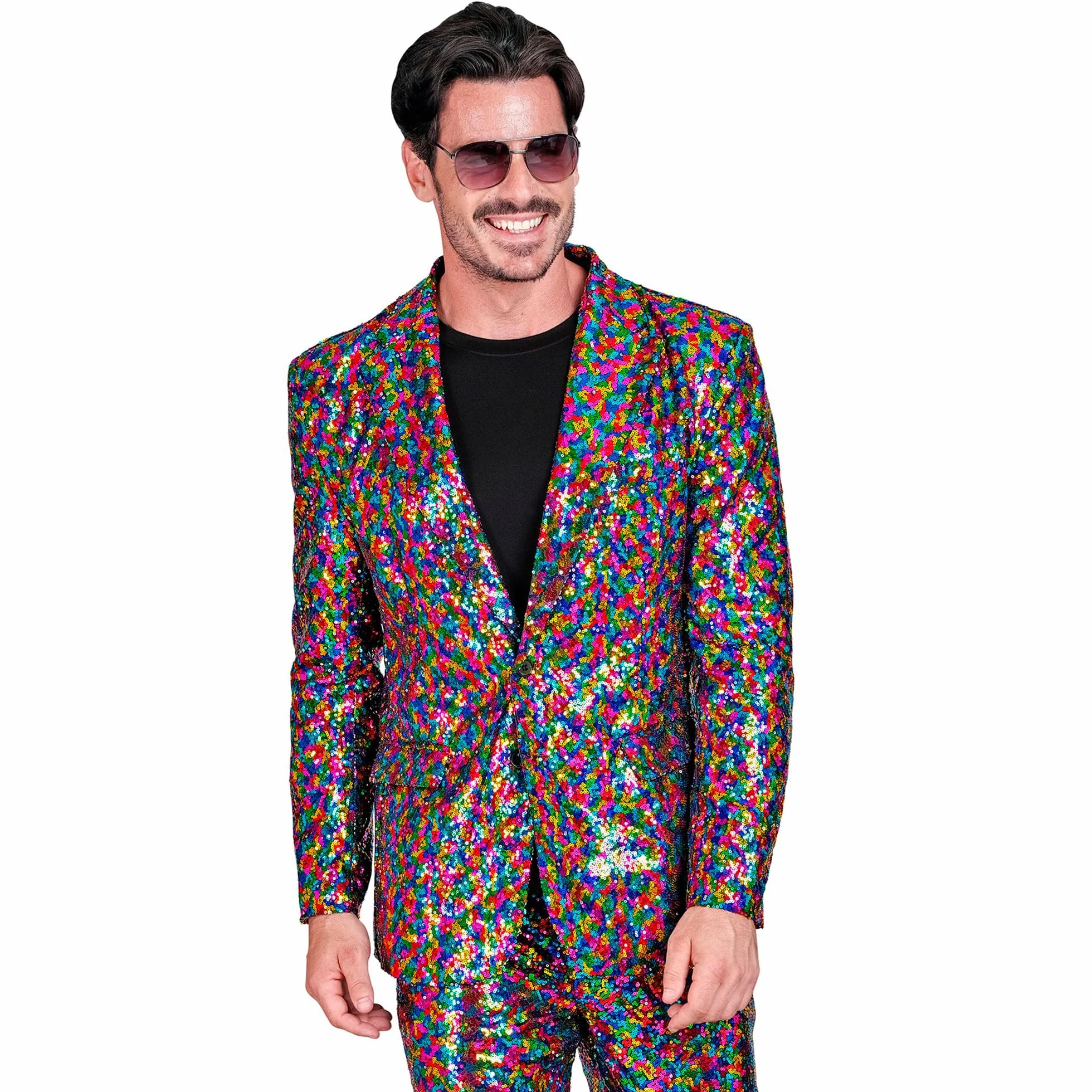 W WIDMANN MILANO Party Fashion - Imprezowa kurtka z cekinami dla mężczyzn, Disco Fever, kurtka garniturowa, zwierzęcy nadruk