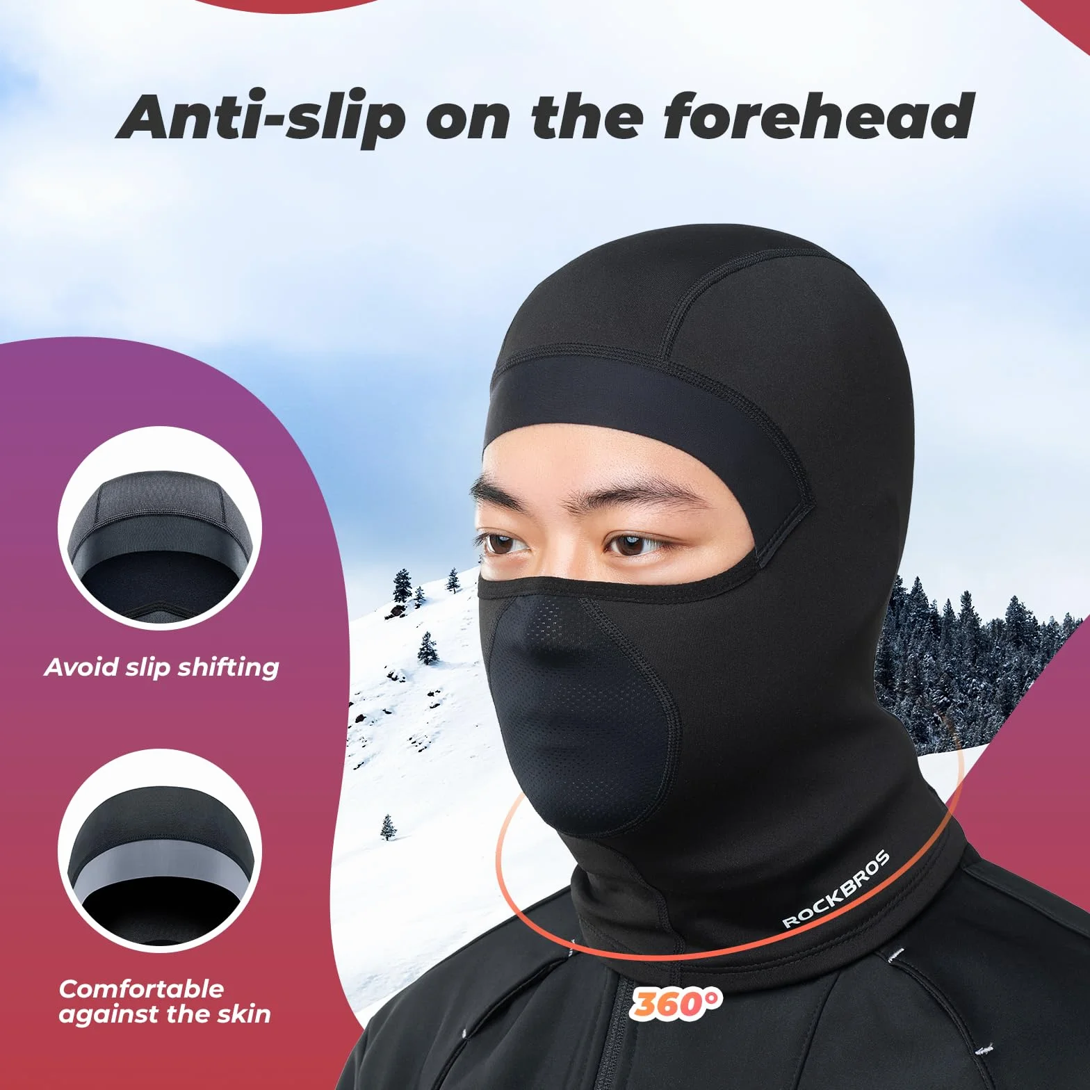 ROCKBROS Balaclava Narciarska Maska Wiatroszczelna PełNa OsłOna Twarzy OddychająCa Motocyklowa Balaclava Dla MężCzyzn Kobiet 360° Ochrona Zimowa Maska Do Jazdy Rowerowej, Jazdy Konnej, Snowboardu
