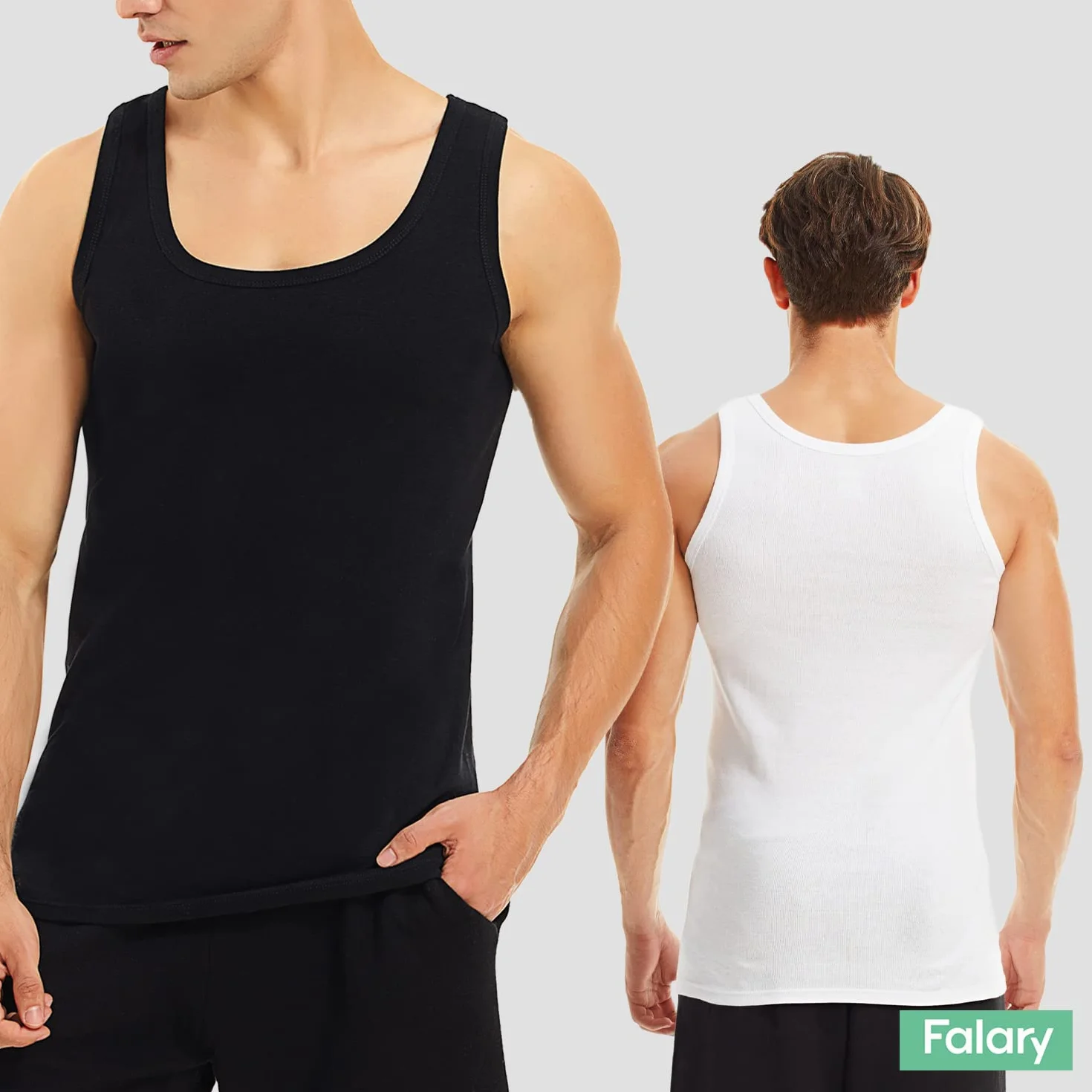 FALARY Podkoszulek męski, tank top, 3 sztuki, 100% bawełna, tanktop z drobnymi prążkami, bez rękawów, koszulka z mięśniami, męska koszulka sportowa