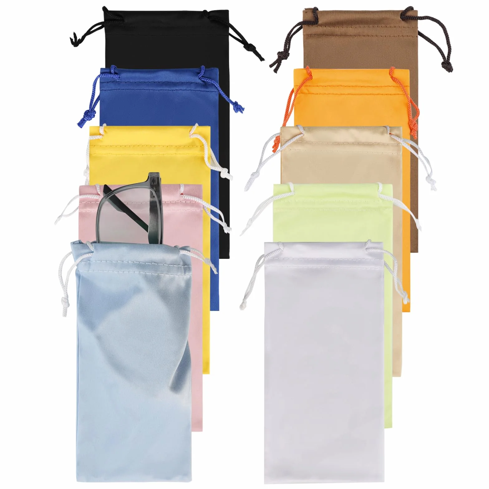 10 sztuk woreczków na okulary przeciwsłoneczne, z mikrofibry, 18 x 9,5 cm, etui na okulary w różnych kolorach, czyszczenie okularów i torba do przechowywania, miękki woreczek na okulary ze ściągaczem,