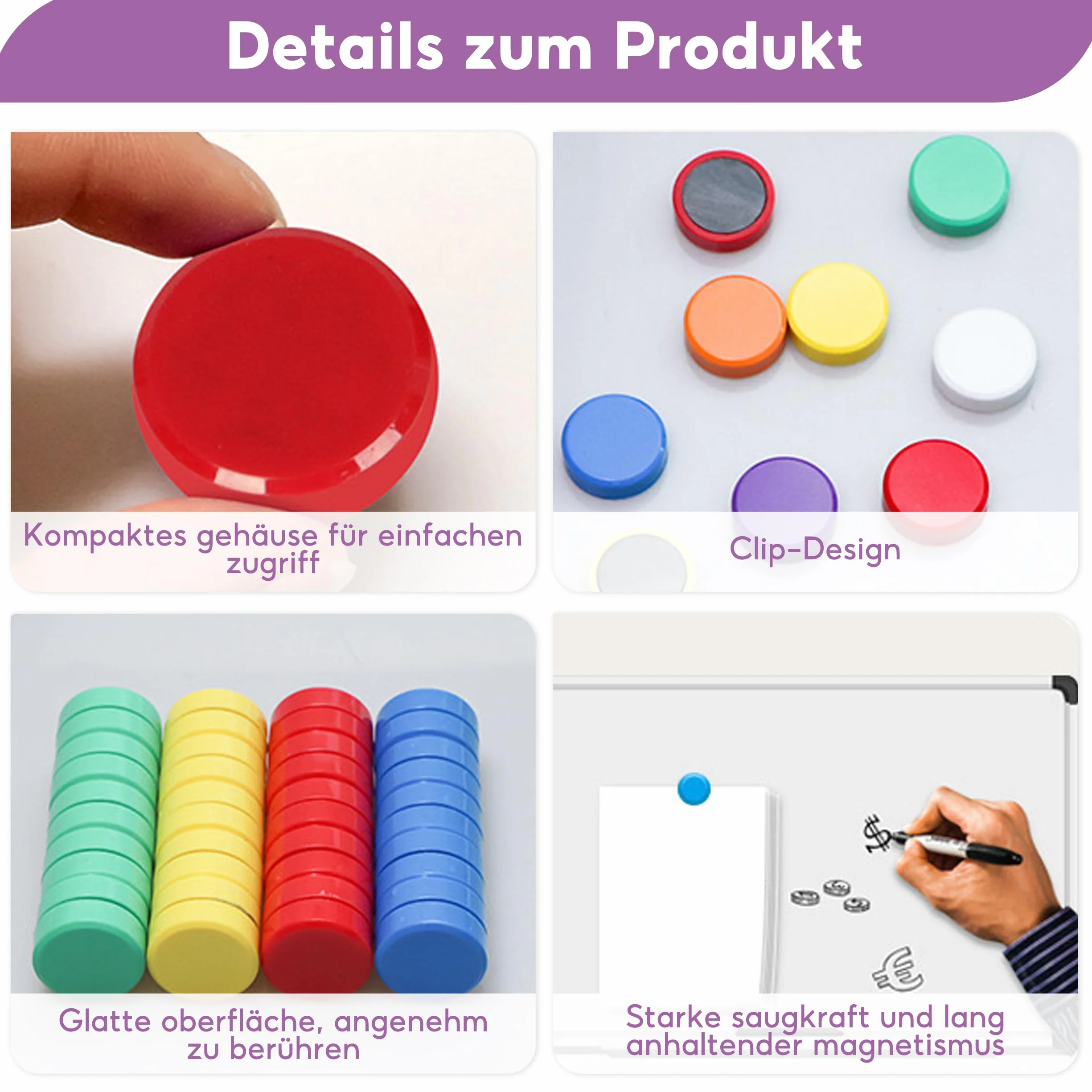 Magnesy na lodówkę, 50 sztuk magnesów na tablicę magnetyczną, silne magnesy, kolorowe, mini magnesy, na lodówkę, do szafki, na ścianę, do biura, szkoły (10 kolorów)