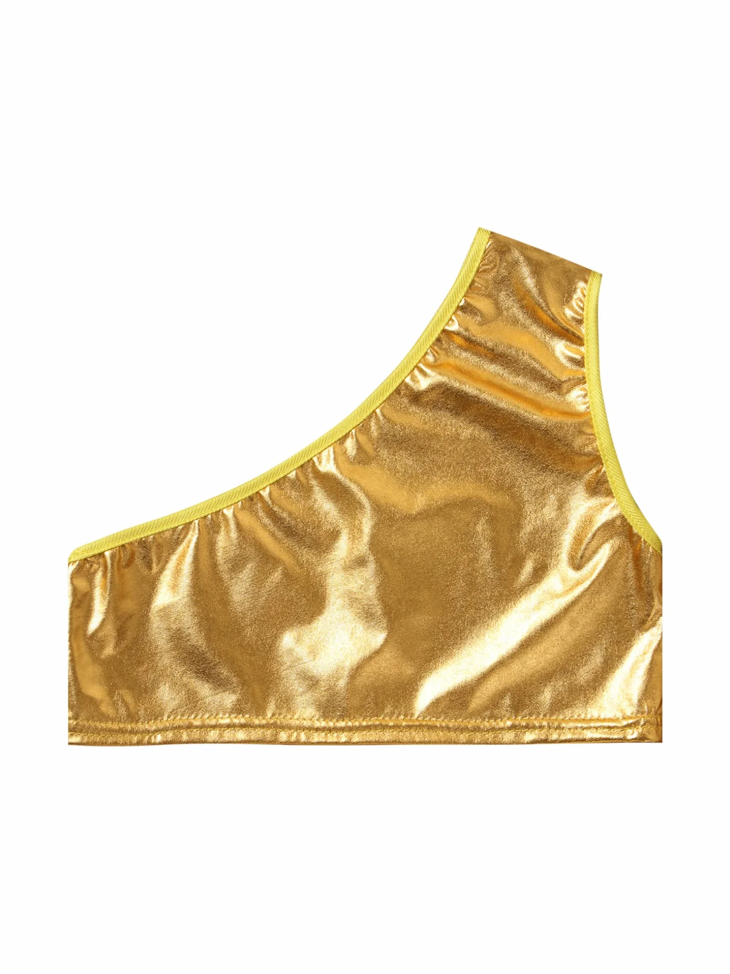 Dziewczęcy metaliczny crop top błyszczący top na jedno ramię top bez rękawów taniec tank top konkursy