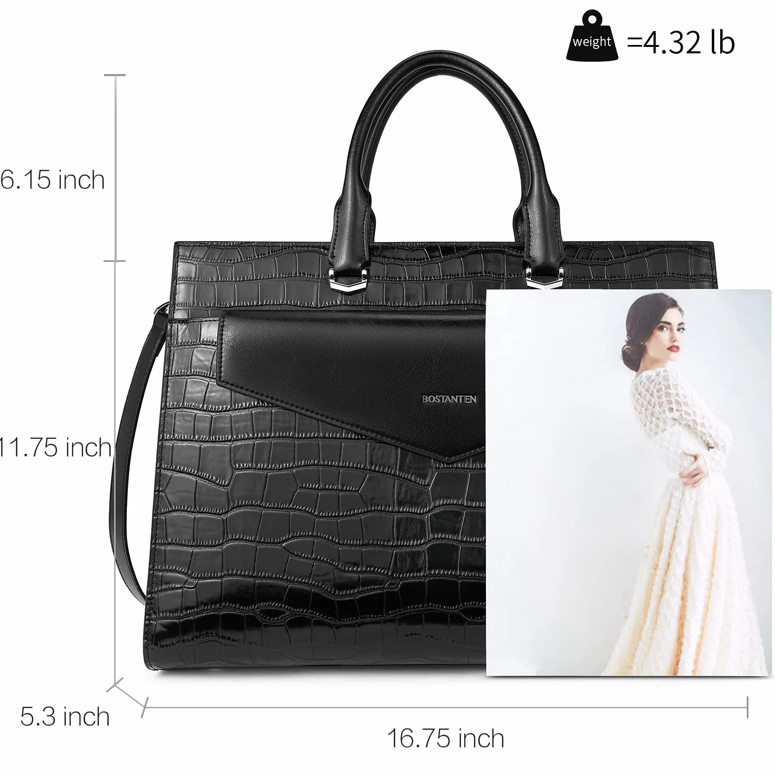 BOSTANTEN Damskie aktówki, skórzane, na laptopa, torba na ramię, 15,6", torba robocza, torba biznesowa, duża