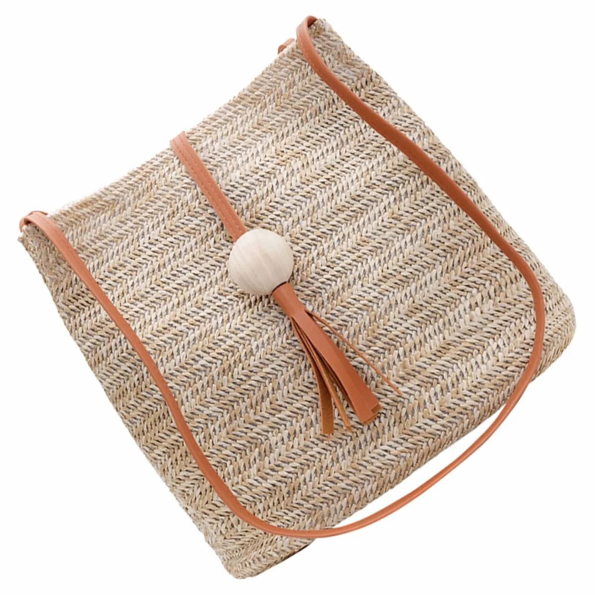 Holibanna 1kawałek Torba Wodoodporna Wykonana z Trawy Włóknistej Lato Dla Kobiet Stylowy Koszyk Kolorze Brązowym Przenośny Model Bucket Bag Do Codziennych Stylizacji