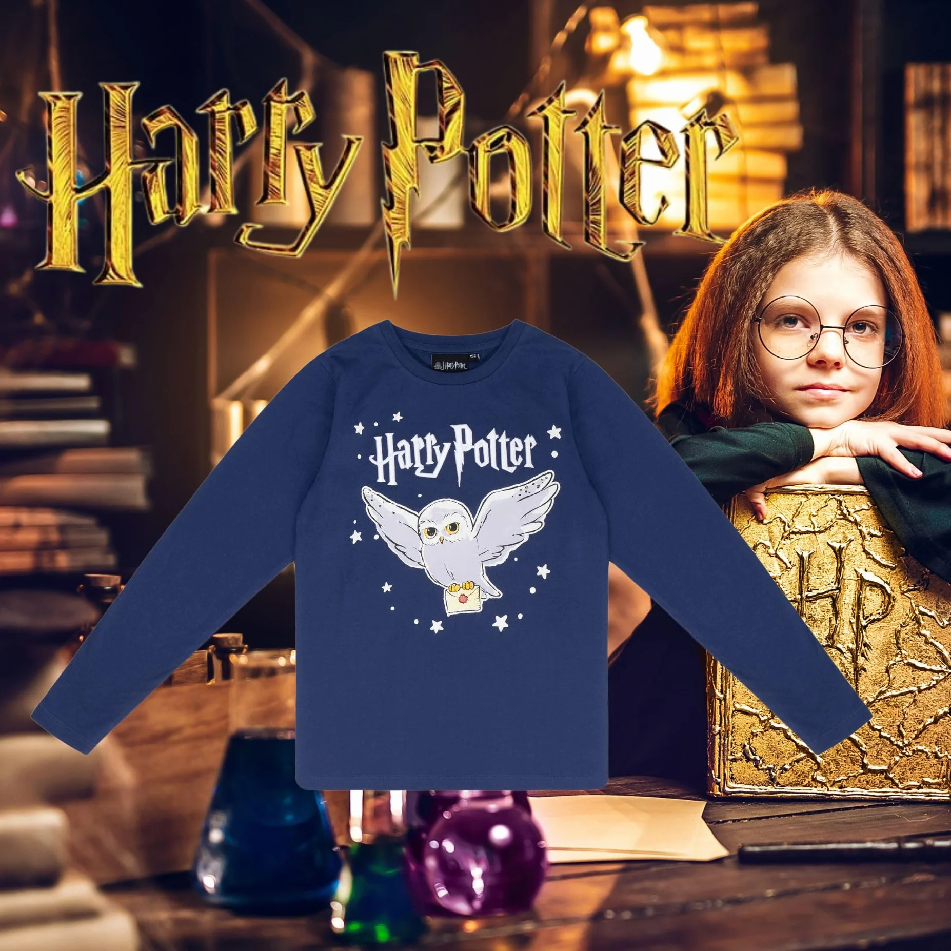 Harry Potter Dziewczęcy sweter Hogwart koszulka z długim rękawem - T-shirt z motywem Hedwigi - 100% bawełna - wygodna koszulka rekreacyjna dla dzieci