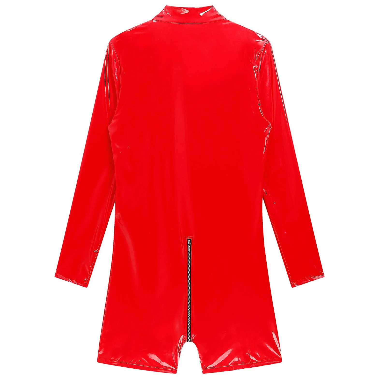 Męskie body Wetlook jednoczęściowe body kombinezon z zamkiem błyskawicznym Metallic Catsuit koszulka z długim rękawem Leotard Tops GOGO Clubwear